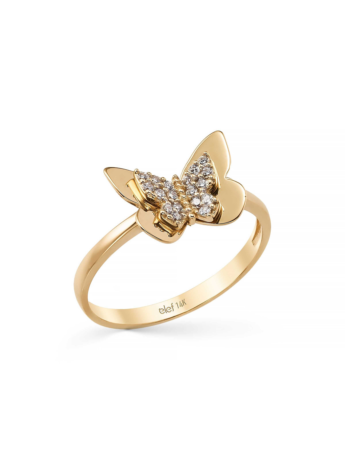 Butterfly Motif Parlak Ring in 14K Gold by Elef Jewelry