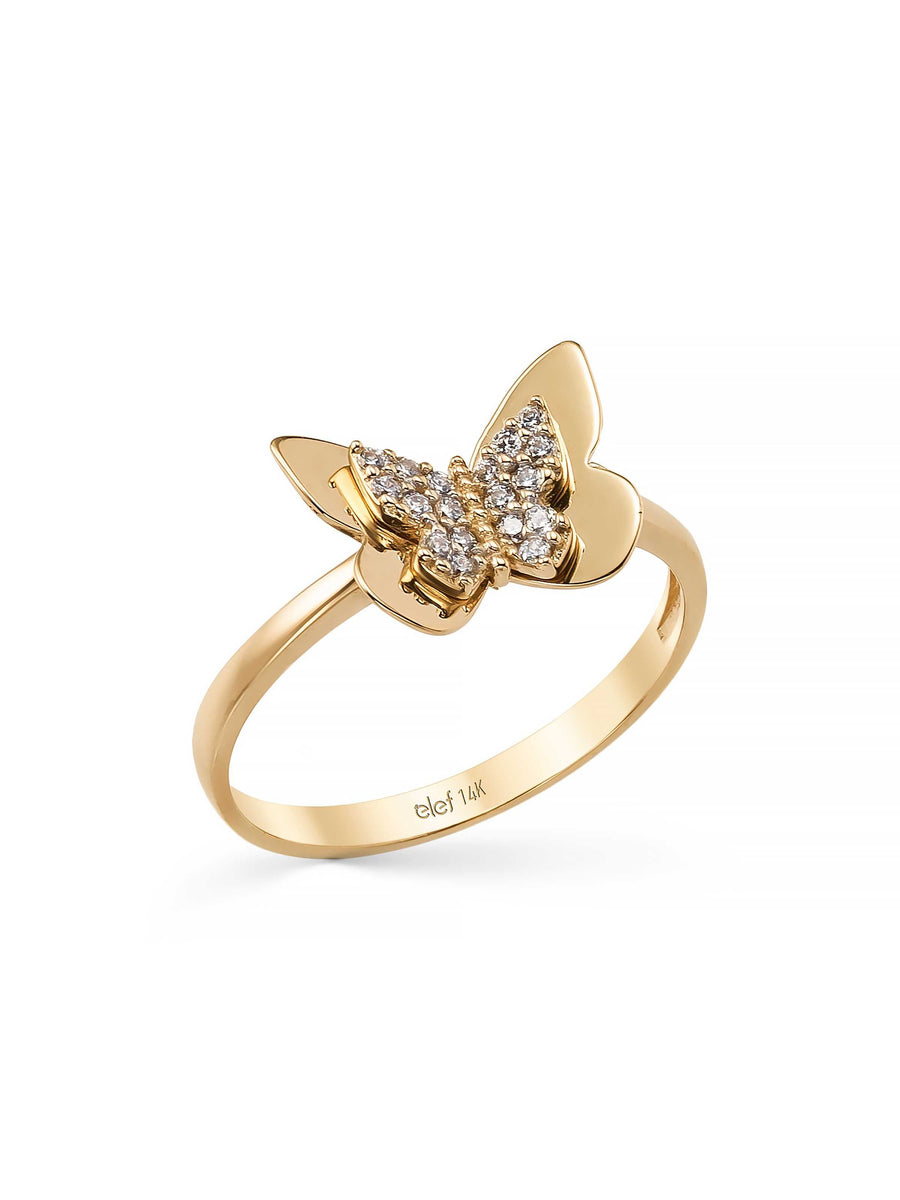 Butterfly Motif Parlak Ring in 14K Gold