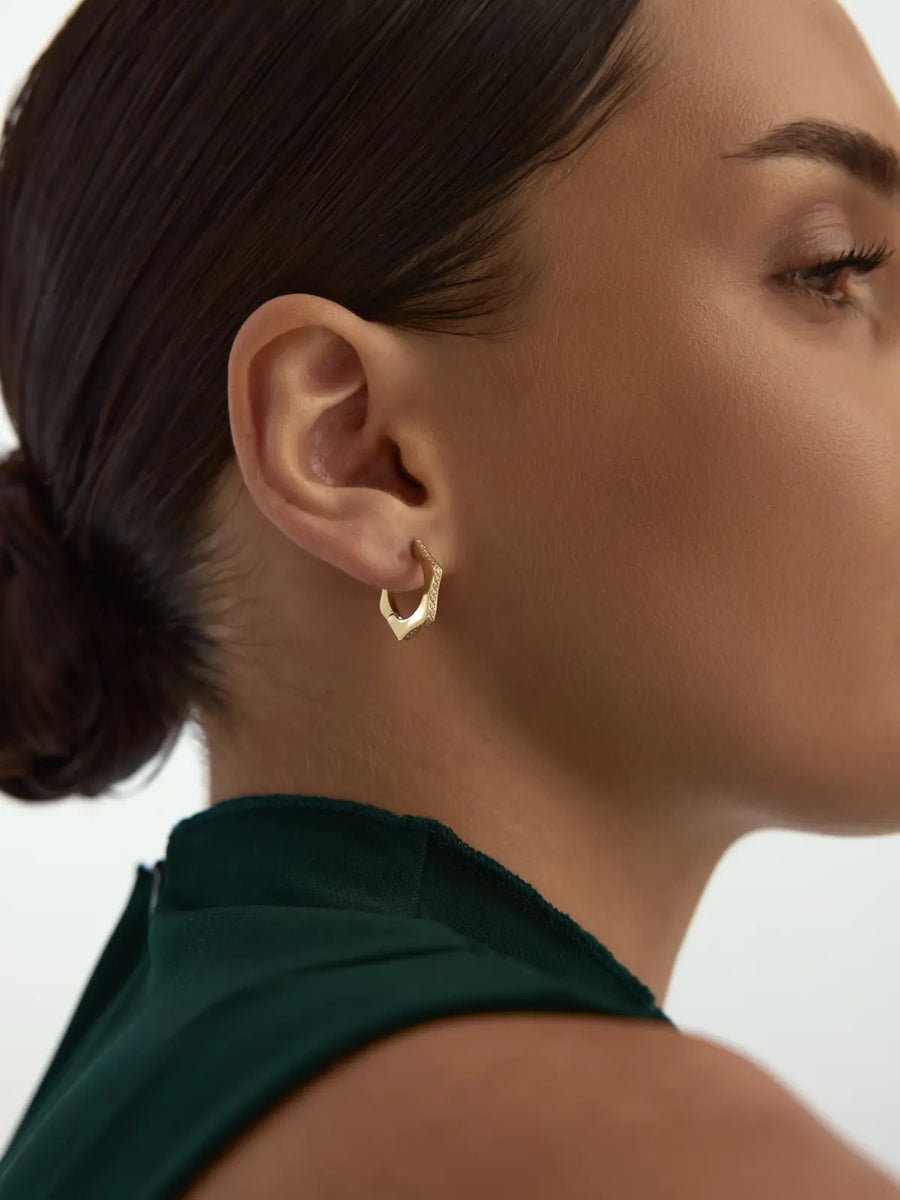 Kenar Stone Six Angular Hoop Earrings in 14K Gold