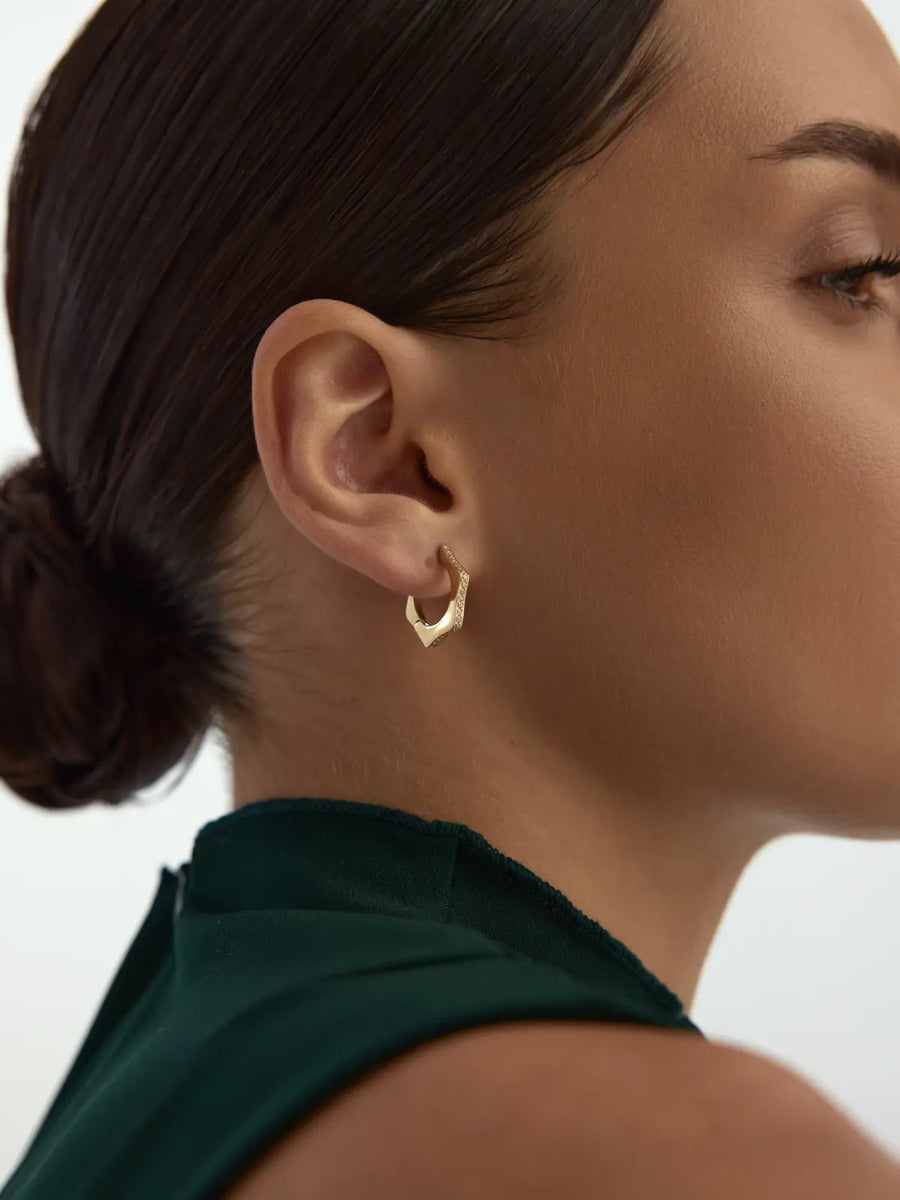 Kenar Stone Six Angular Hoop Earrings in 14K Gold