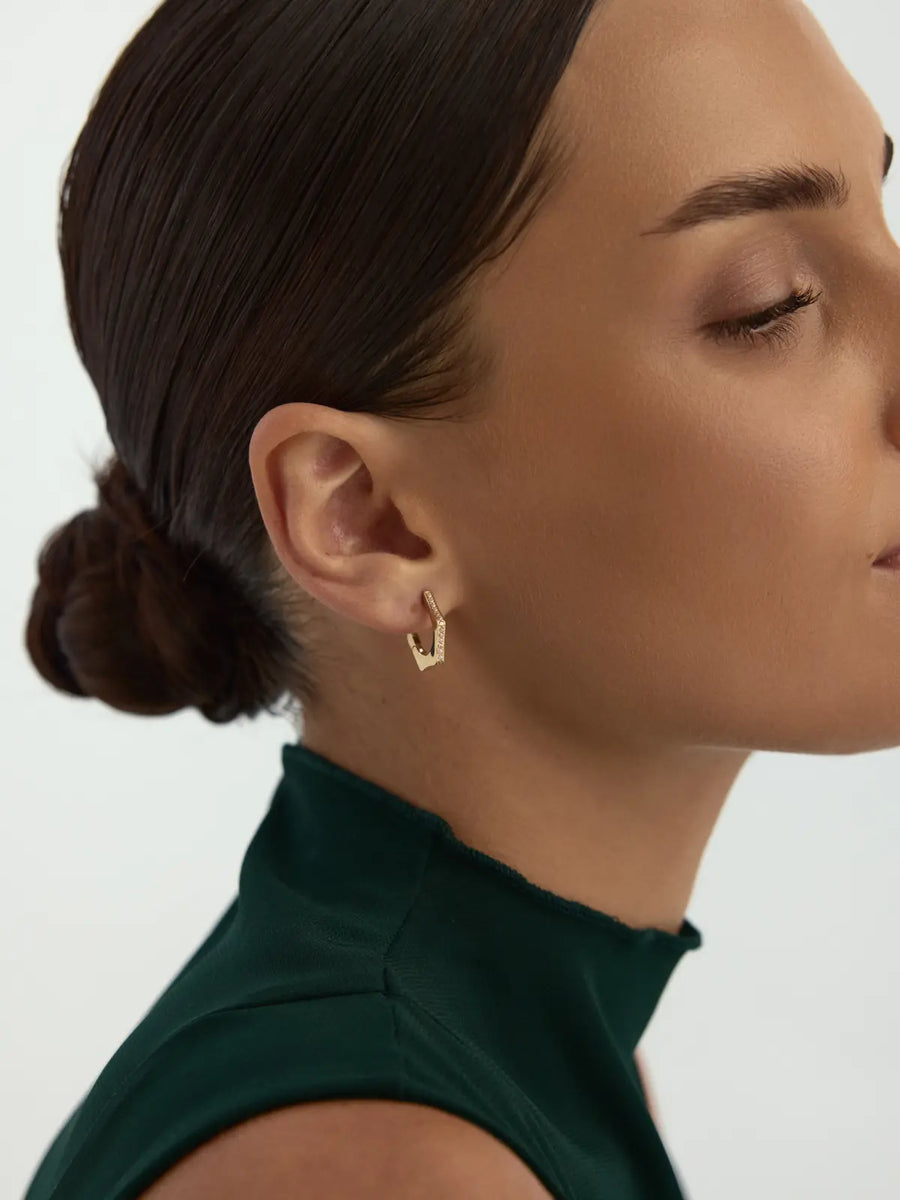 Kenar Stone Six Angular Hoop Earrings in 14K Gold