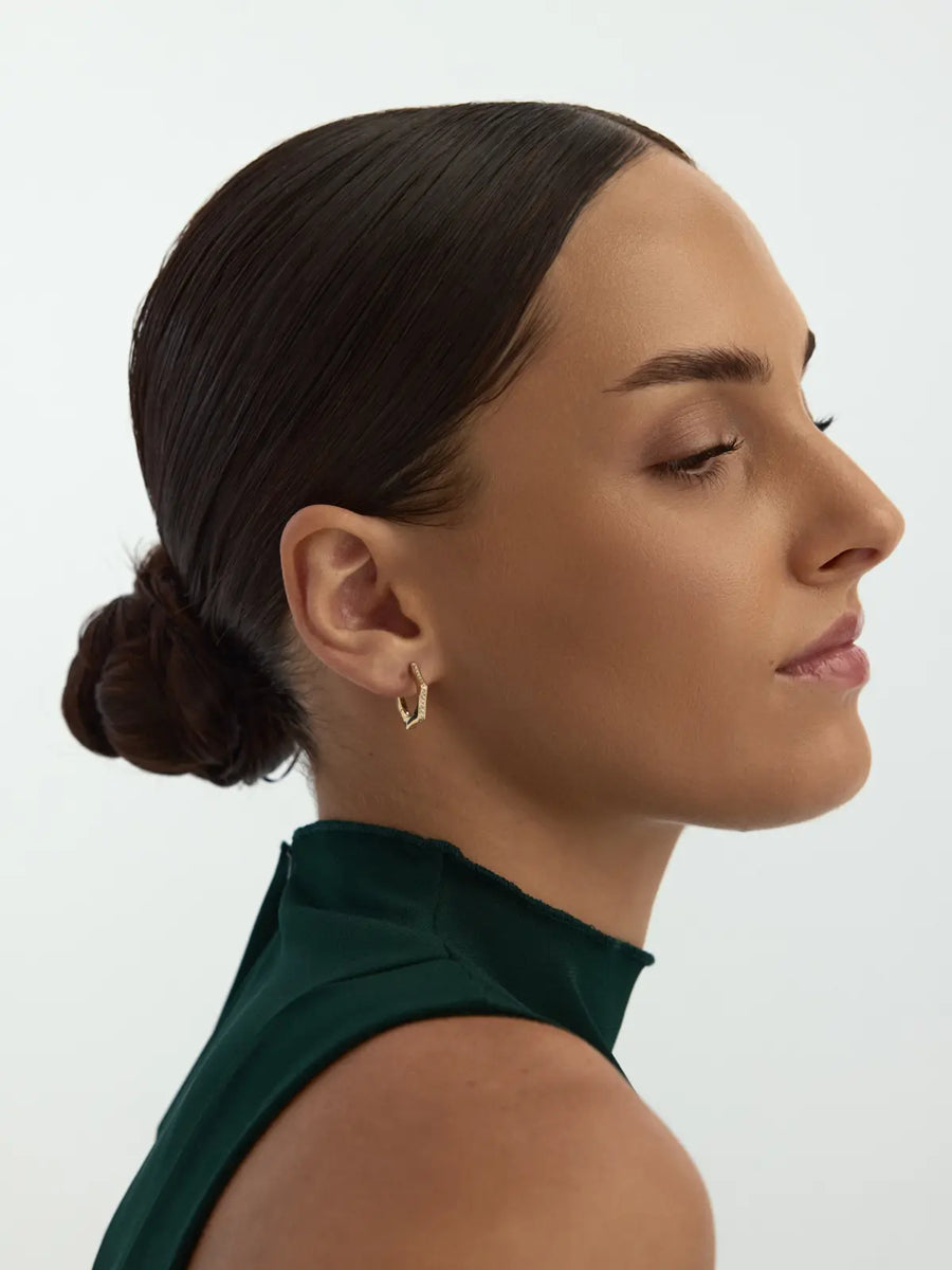 Kenar Stone Six Angular Hoop Earrings in 14K Gold