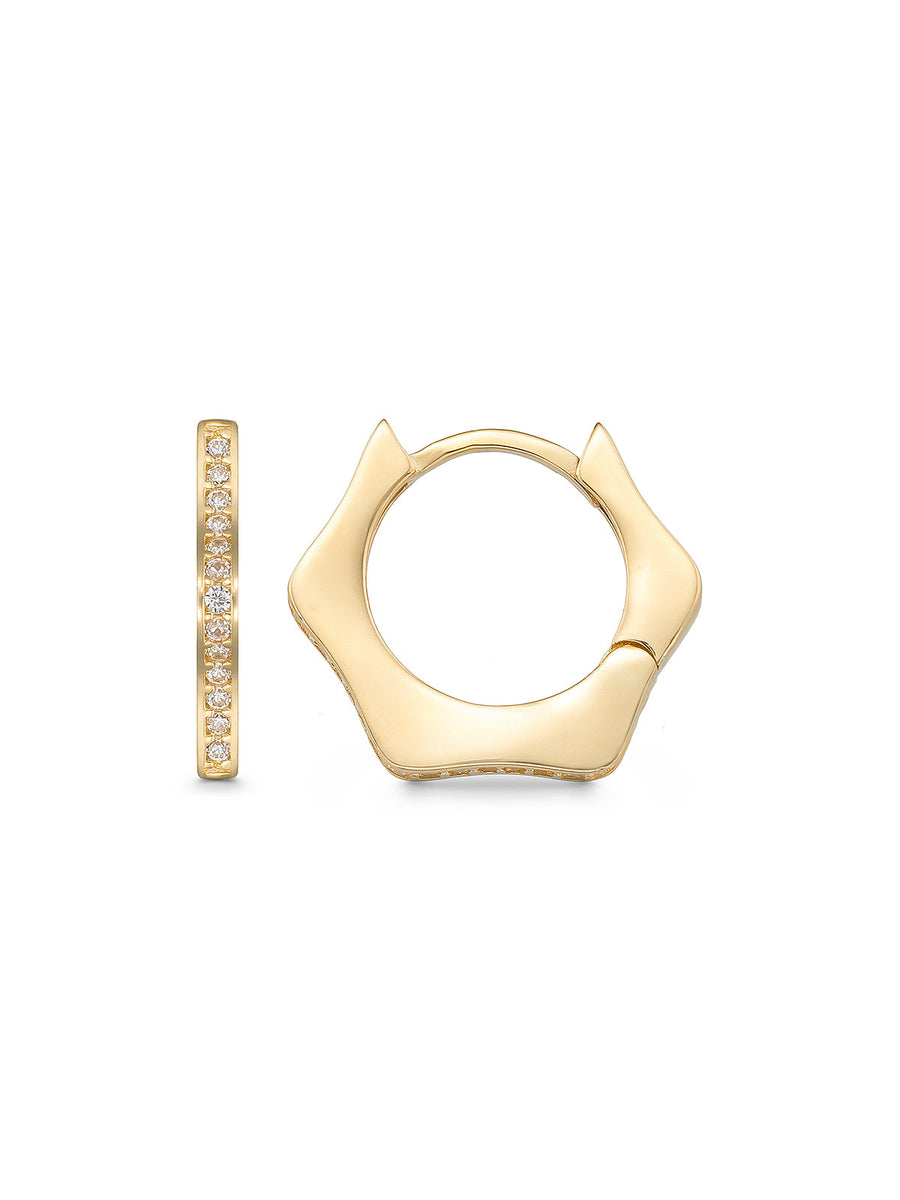 Kenar Stone Six Angular Hoop Earrings in 14K Gold