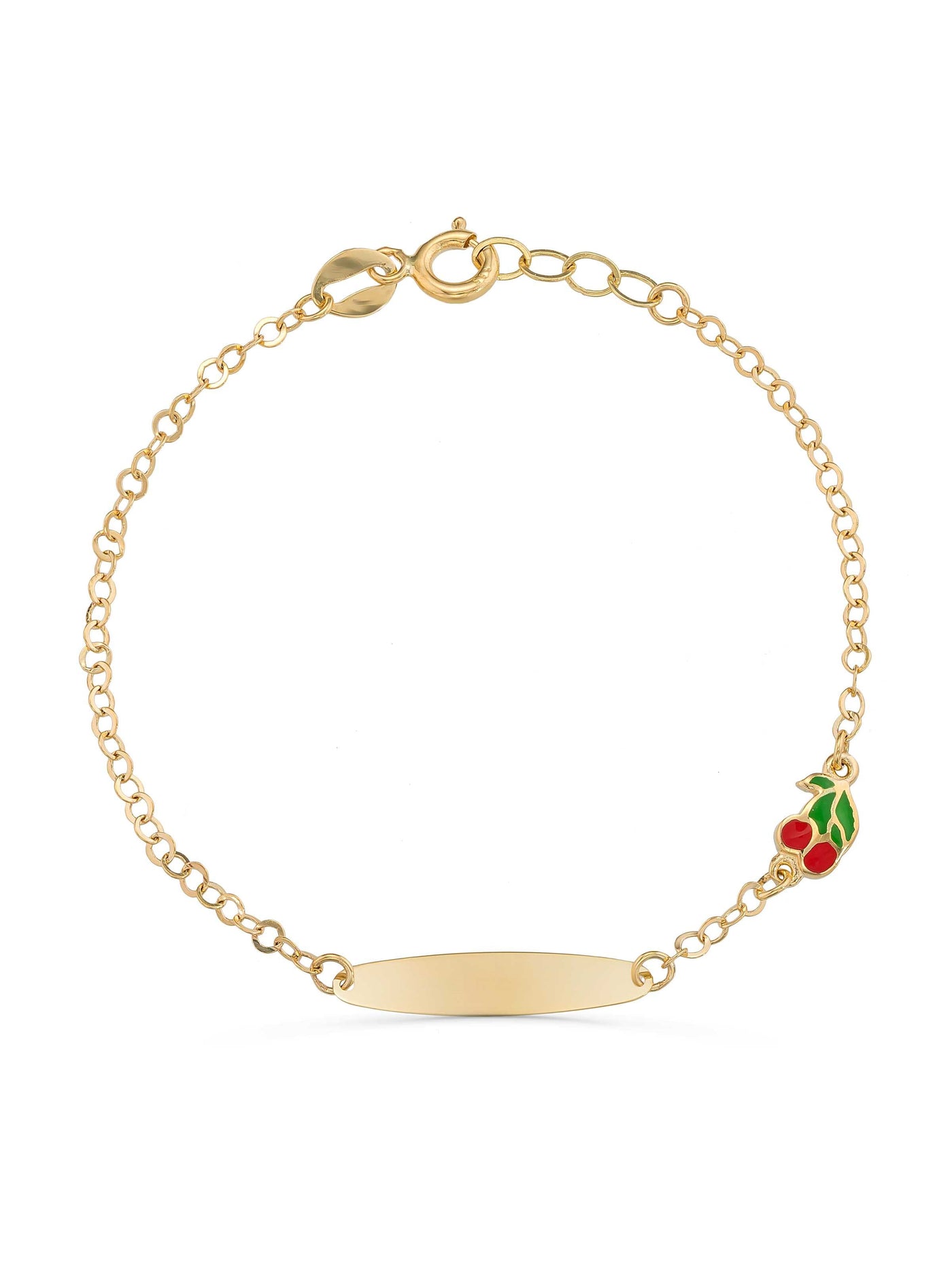 14K Gold Cherry Enamel Kids Id Bracelet by Elef Jewelry