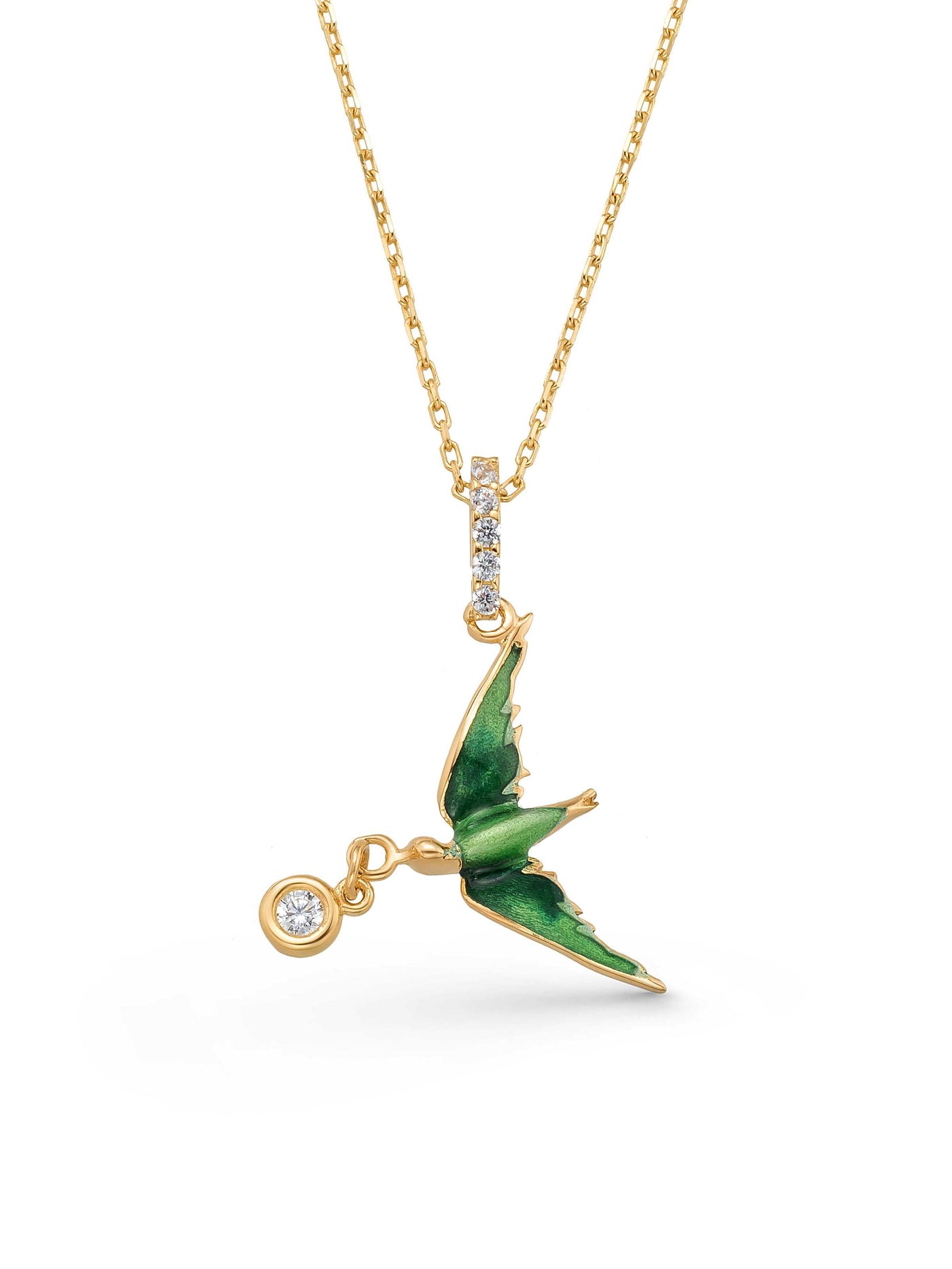 Swallow Solitaire Necklace in 14K Gold by Elef Jewelry