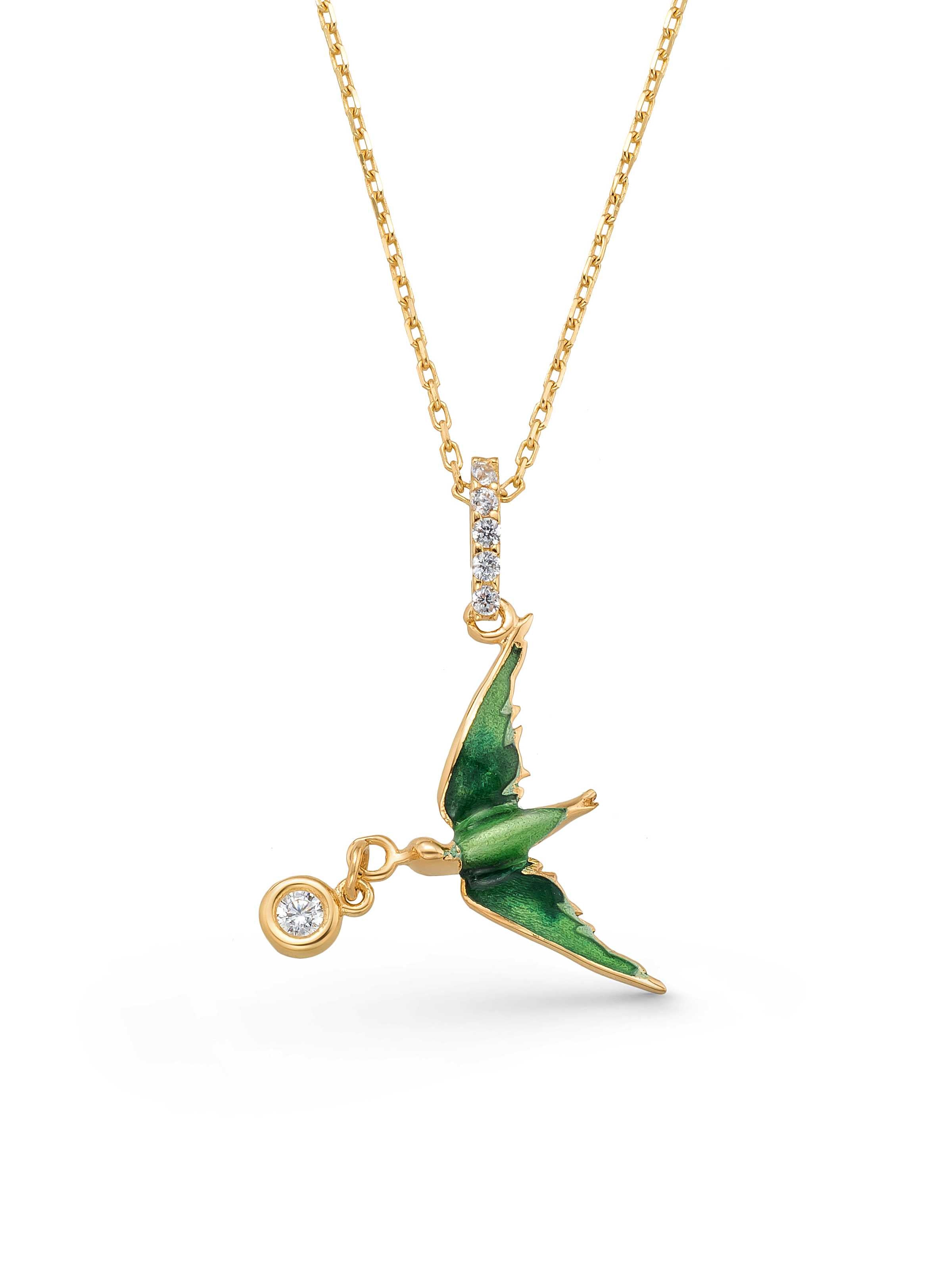 Swallow Solitaire Necklace in 14K Gold by Elef Jewelry