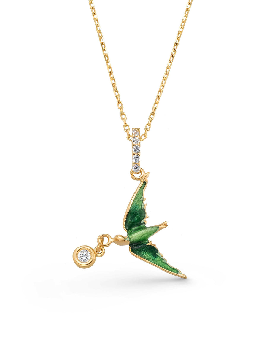 Swallow Solitaire Necklace in 14K Gold