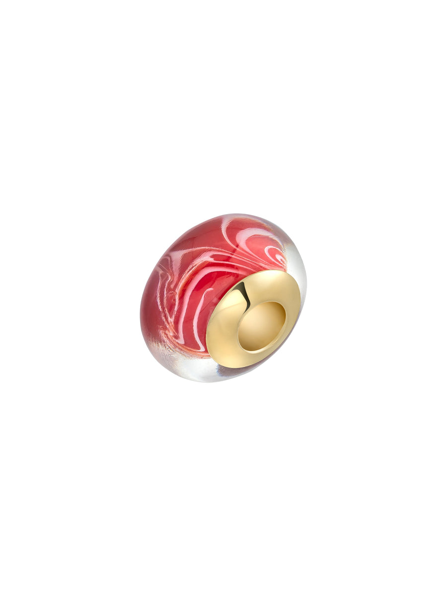 Red Fluid Patterned Murano Glass Charm in 14K Gold