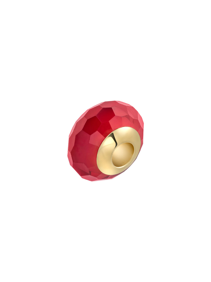 Red Facet Cut Murano Glass Charm in 14K Gold