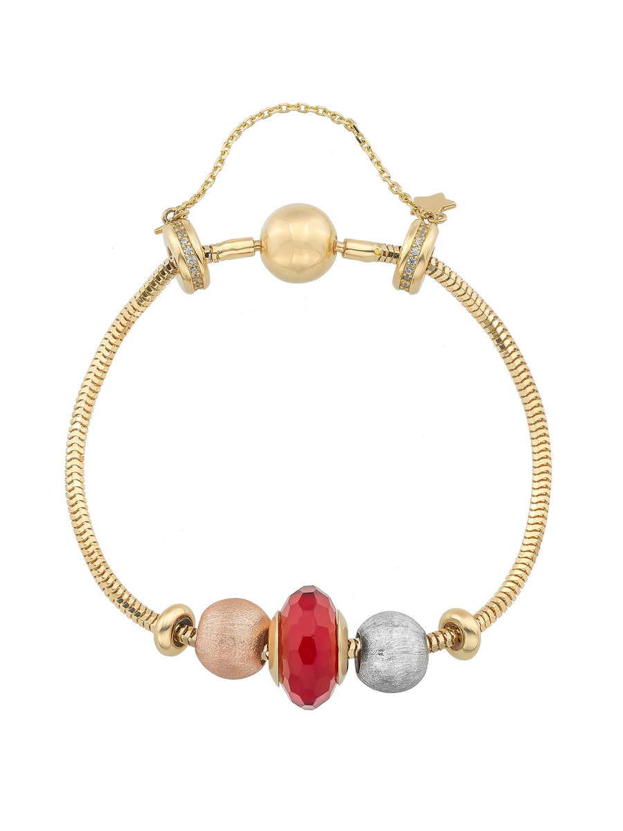 Red Facet Cut Murano Glass Charm in 14K Gold