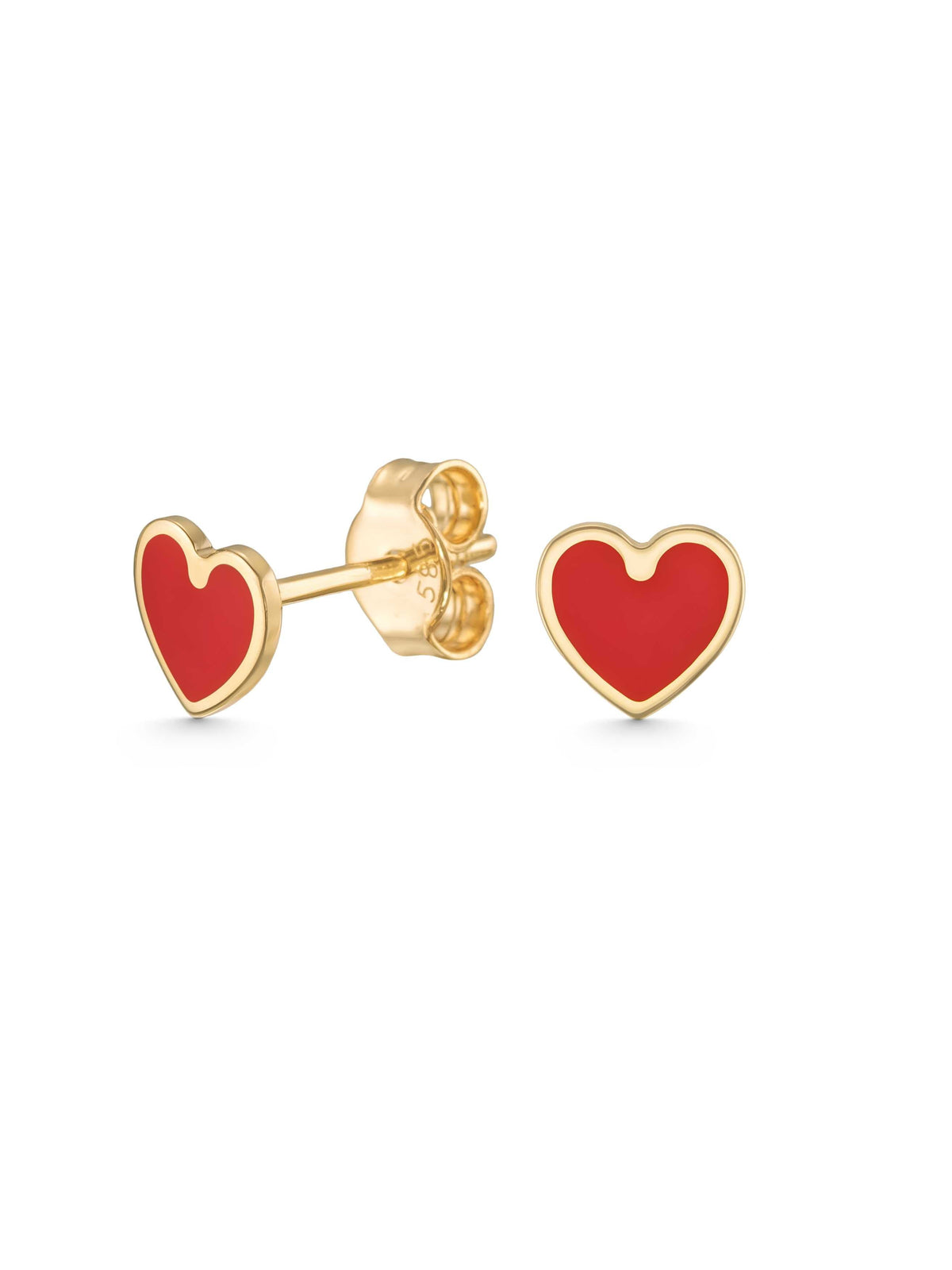 Red Heart Enamel Kids Earrings in 14K Gold by Elef Jewelry