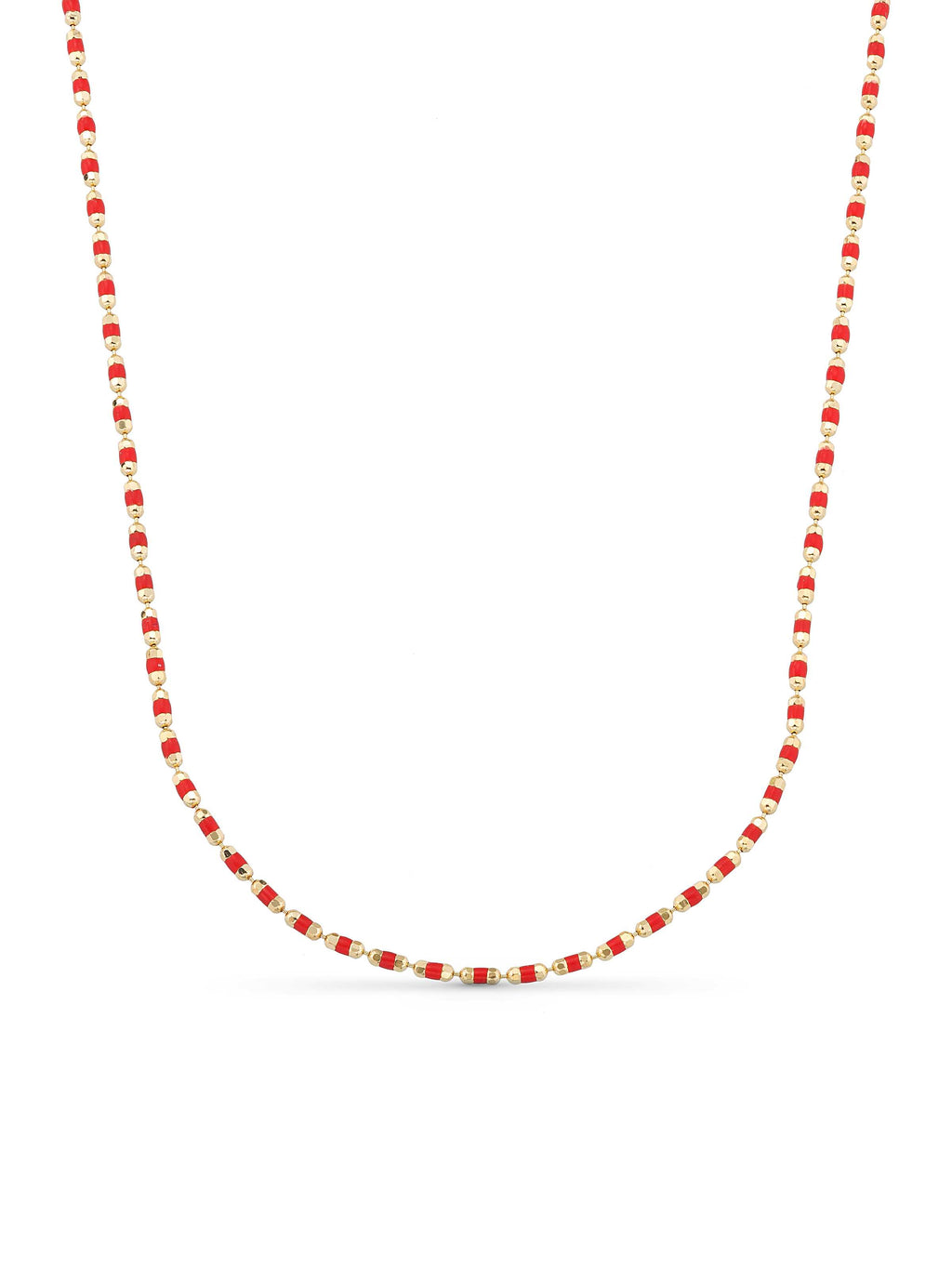 Red Cylinder Beaded Necklace in 14K Gold by Elef Jewelry