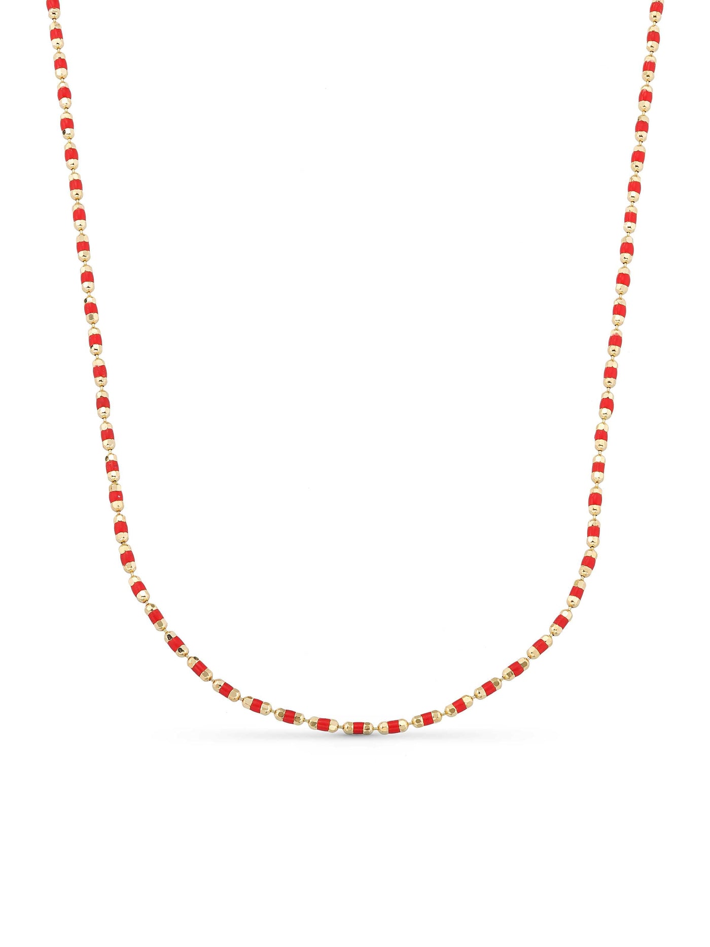 Red Cylinder Beaded Necklace in 14K Gold by Elef Jewelry