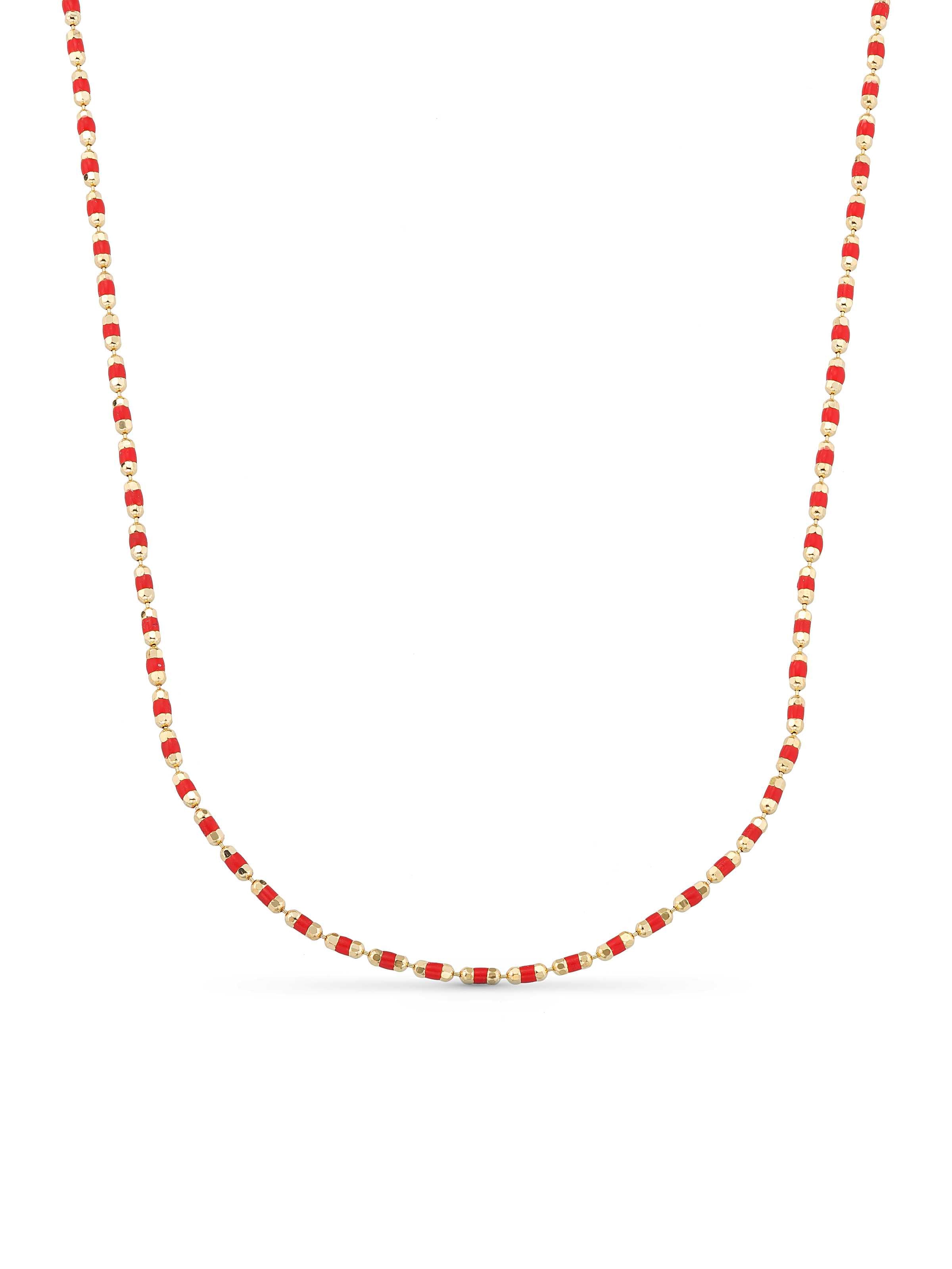 Red Cylinder Beaded Necklace in 14K Gold by Elef Jewelry