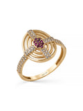 Red Stone Geometric Motif Ring in 14K Gold by Elef Jewelry