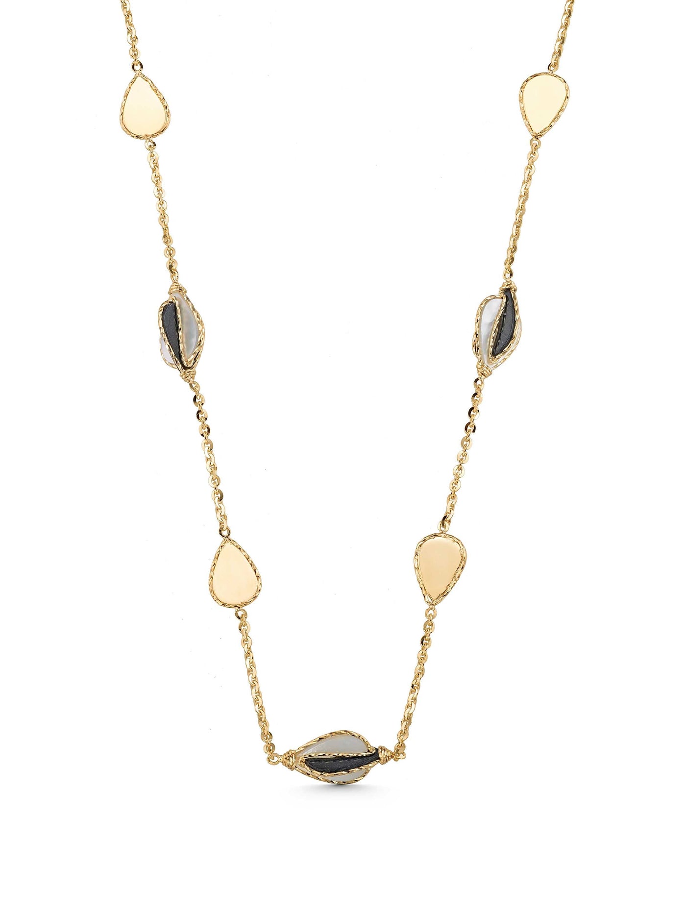 Kontrast Stone Drop Design Necklace in 14K Gold by Elef Jewelry
