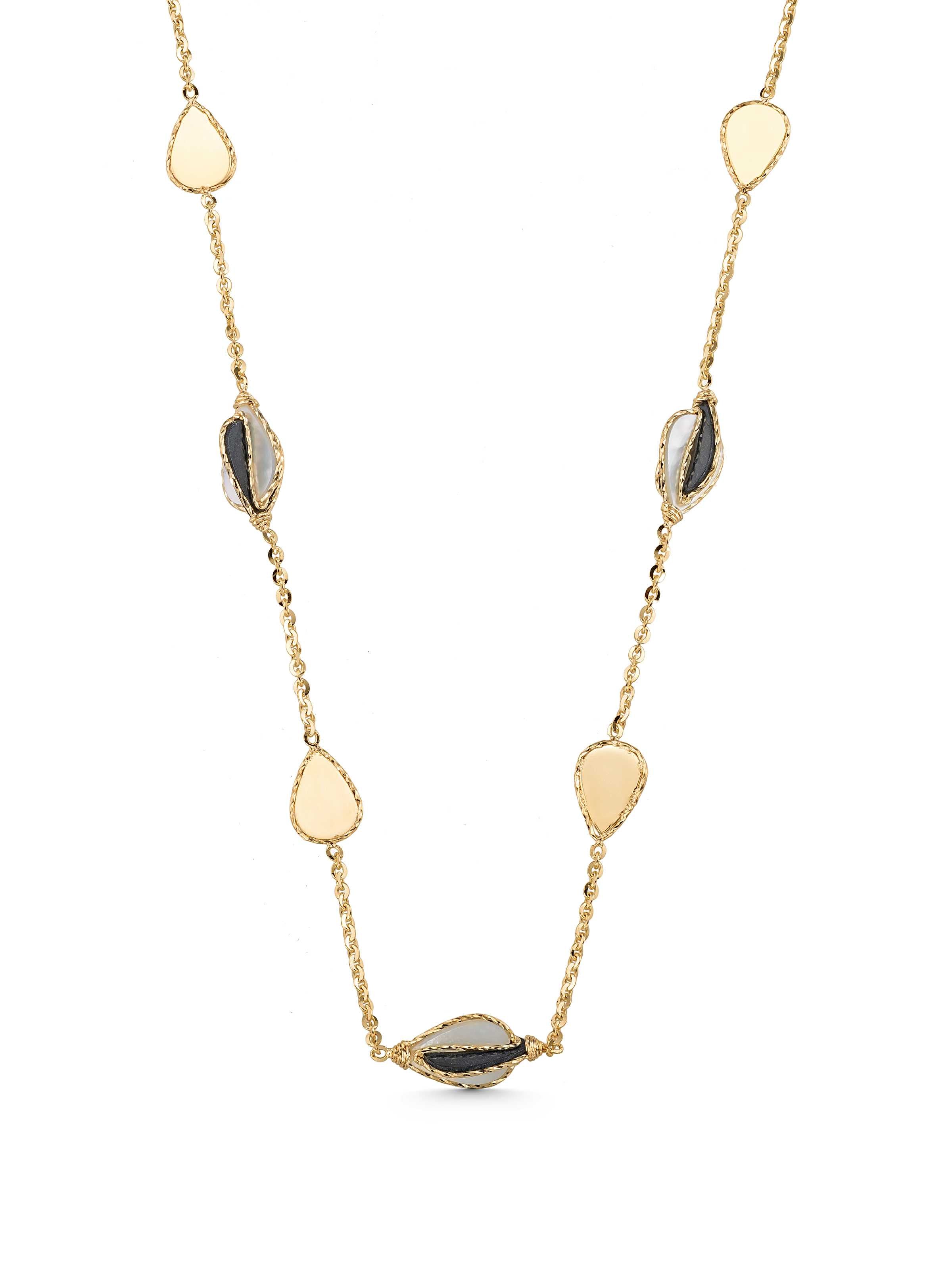 Kontrast Stone Drop Design Necklace in 14K Gold by Elef Jewelry