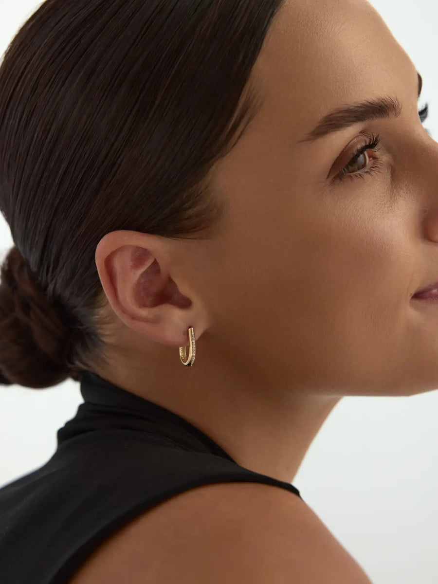 Kordela Textured Stone-Set Rectangular Hoop Earrings in 14K Gold
