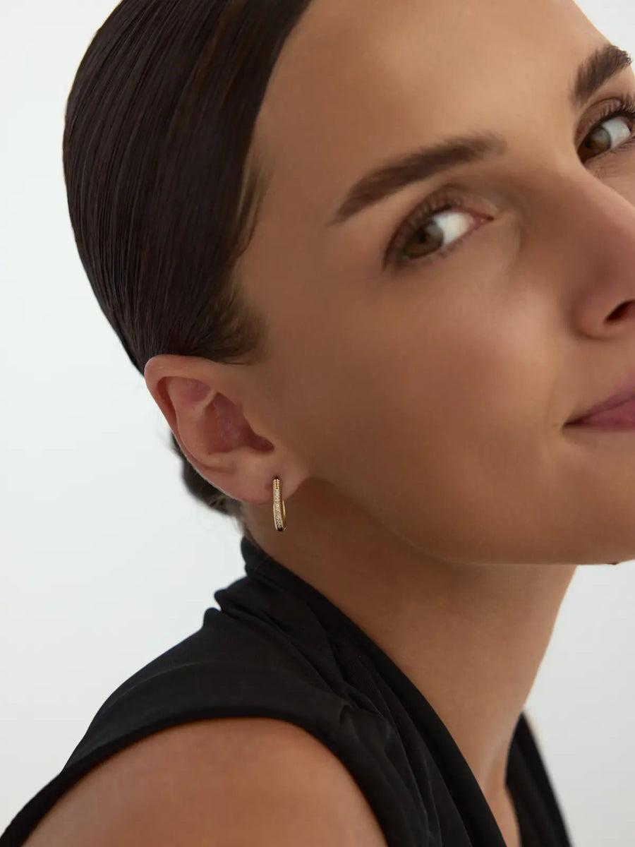 Kordela Textured Stone-Set Rectangular Hoop Earrings in 14K Gold