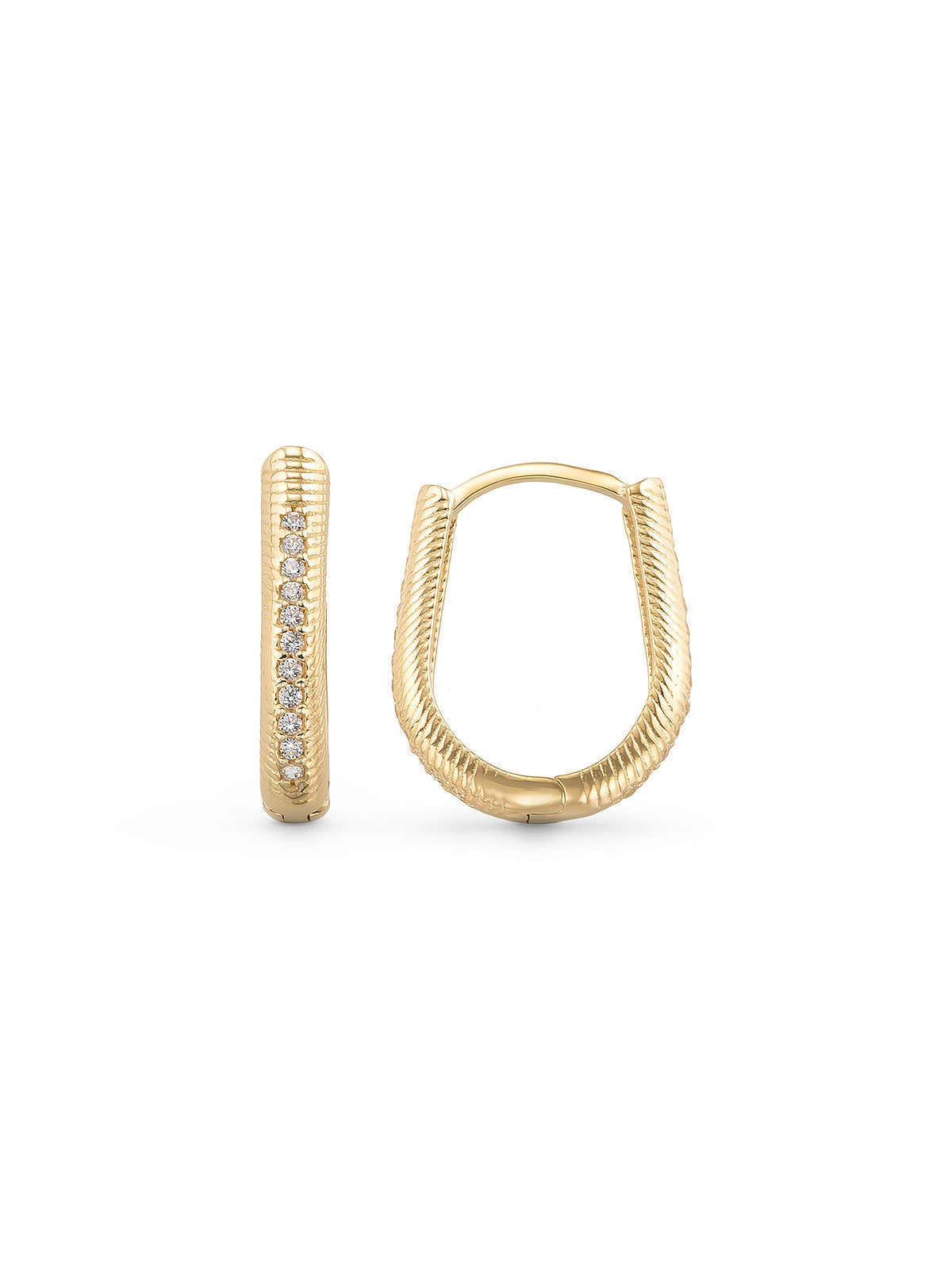 Kordela Textured Stone-Set Rectangular Hoop Earrings in 14K Gold by Elef Jewelry