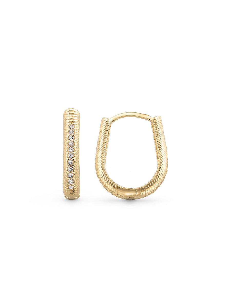 Kordela Textured Stone-Set Rectangular Hoop Earrings in 14K Gold