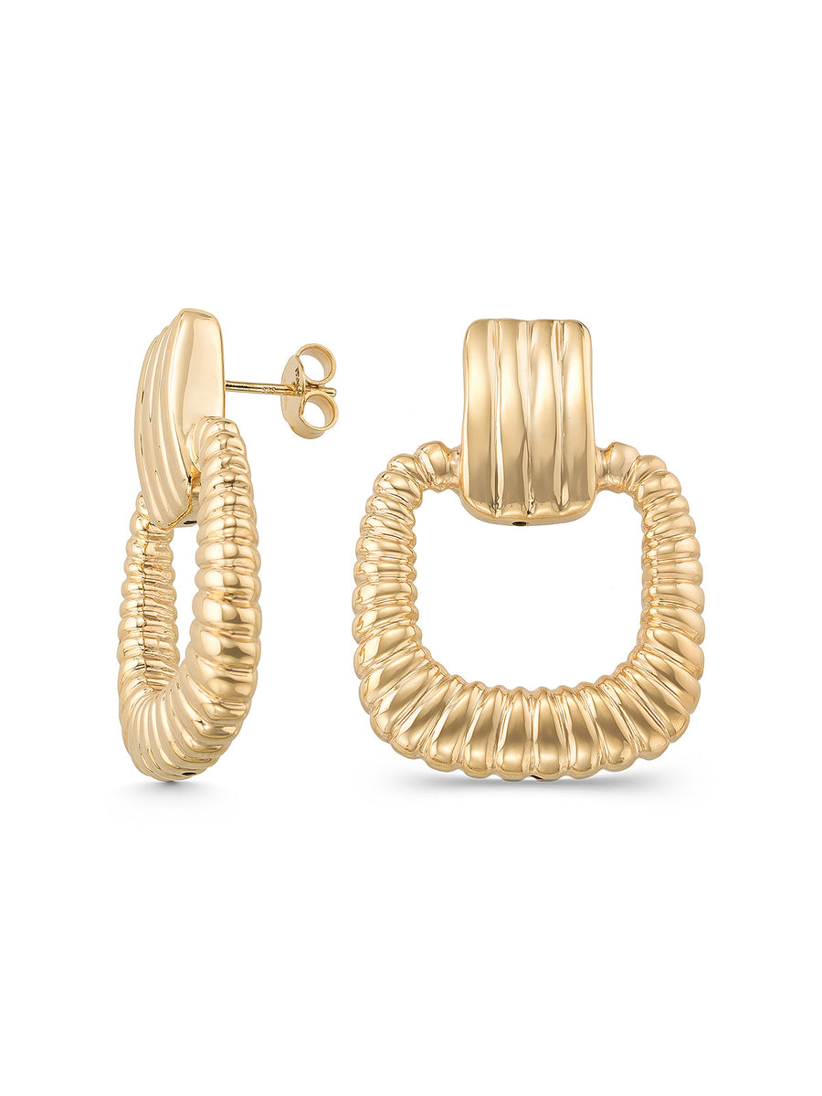 Corded Textured Rectangular Link Earrings in 14K Gold