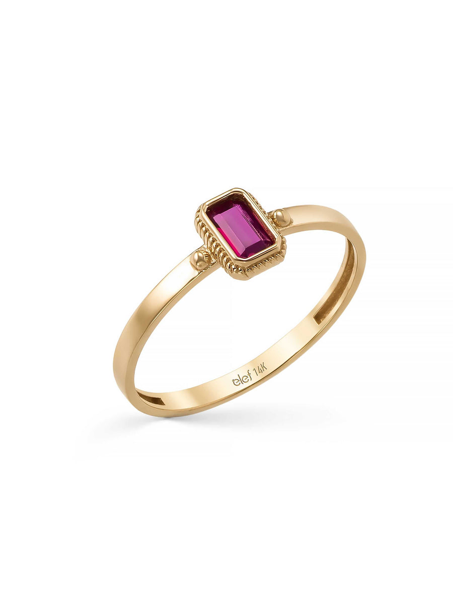 Angular Ruby-Inspired Form Vintage Ring in 14K Gold
