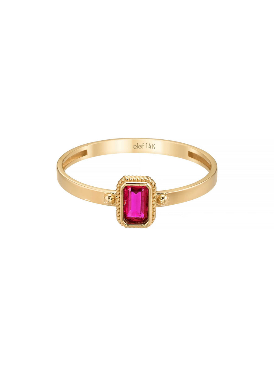 Angular Ruby-Inspired Form Vintage Ring in 14K Gold