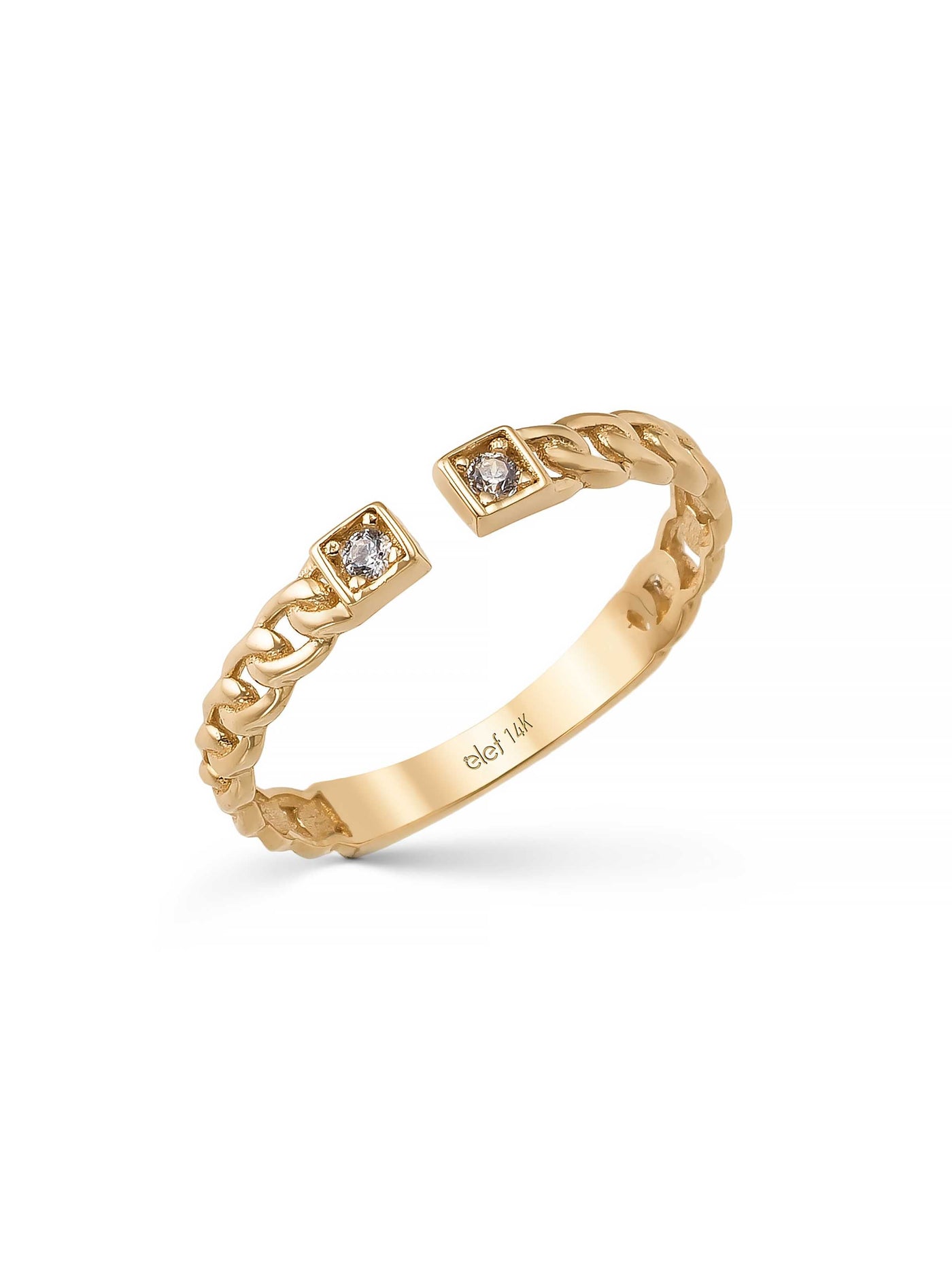 Cuban Chain Modern Tip Ring in 14K Gold by Elef Jewelry