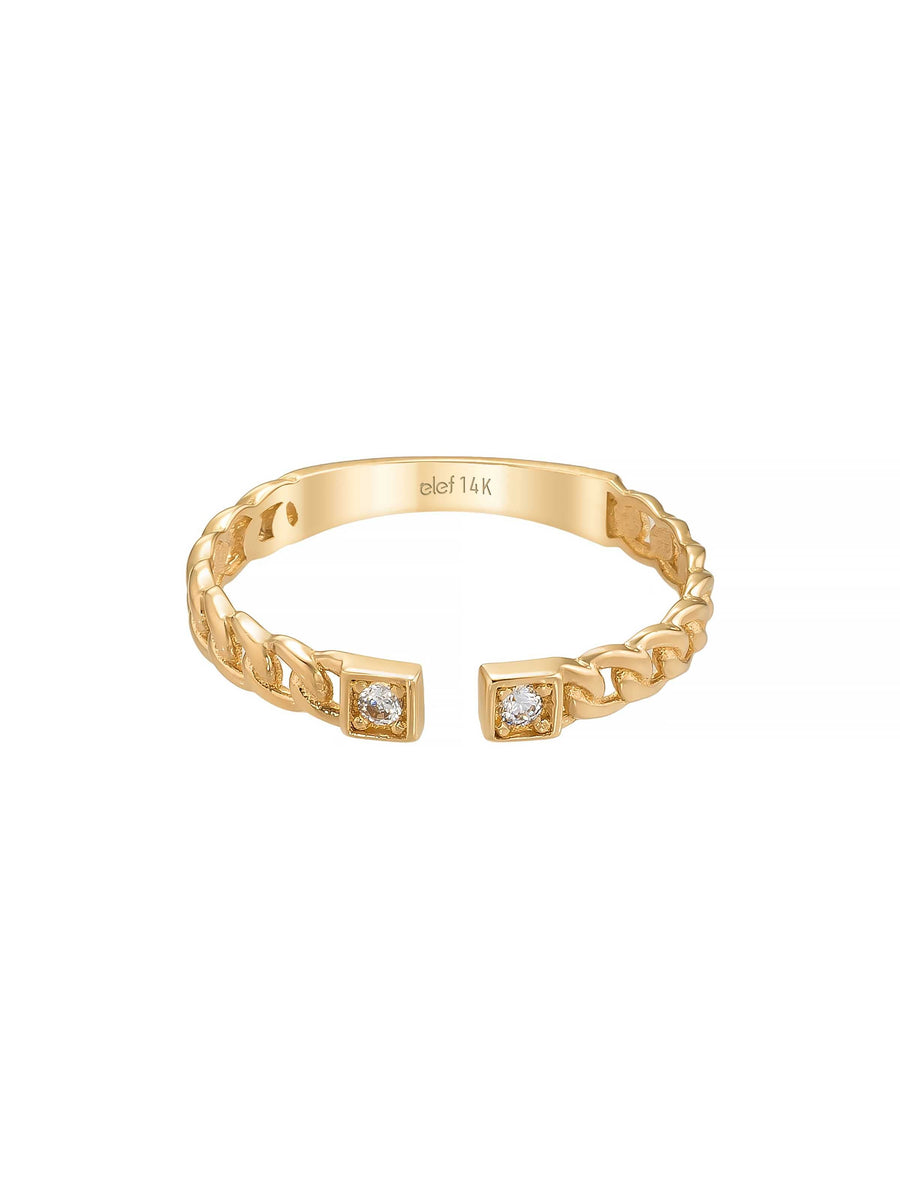 Cuban Chain Modern Tip Ring in 14K Gold