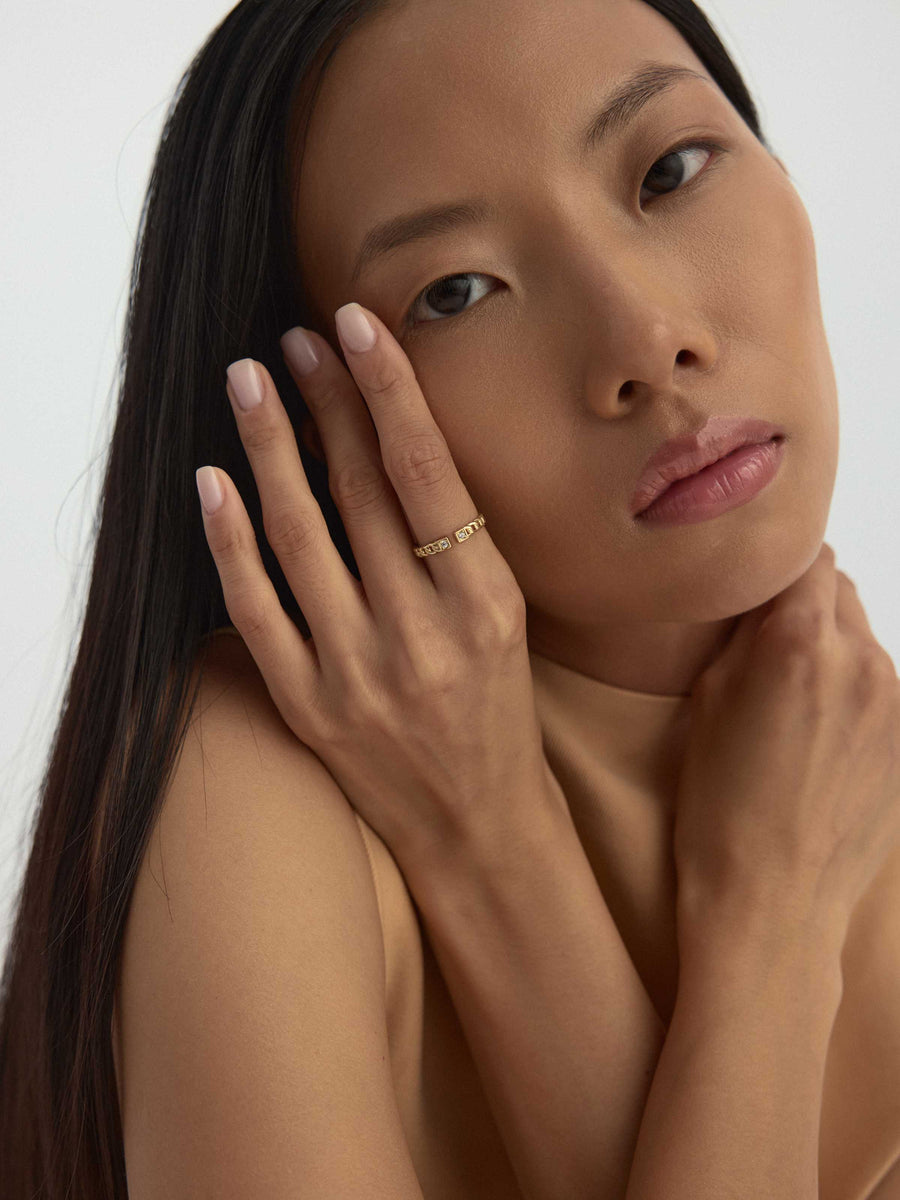 Cuban Chain Modern Tip Ring in 14K Gold