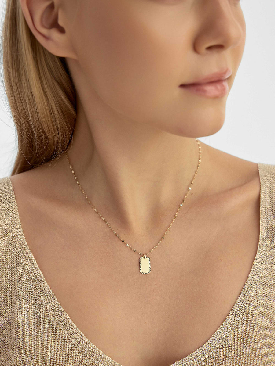 Id Bracelet Form Necklace in 14K Gold