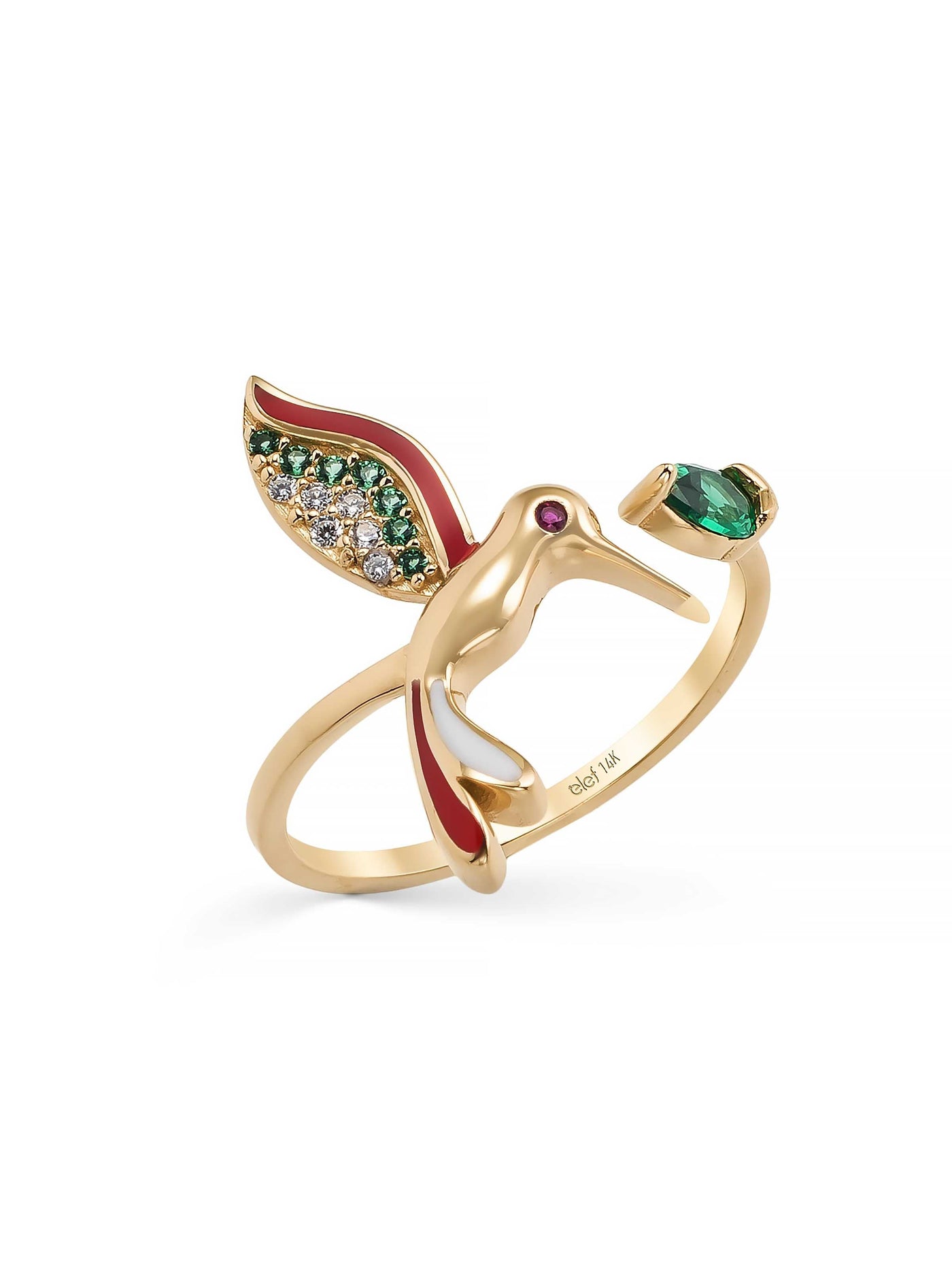 Bird Green Stone Ring in 14K Gold by Elef Jewelry