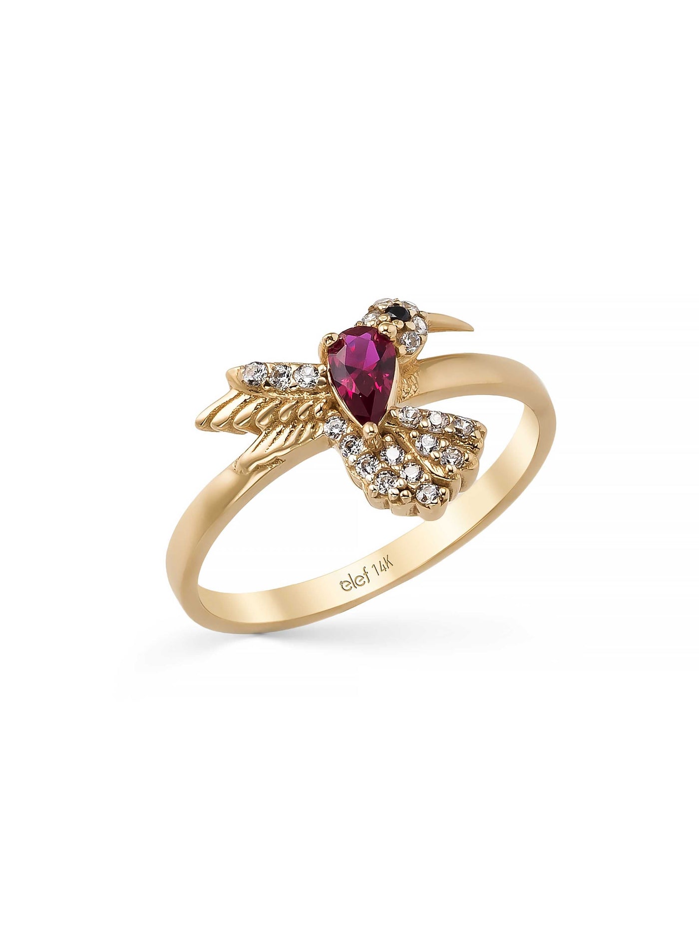 Bird Motif Multicolor Stone Ring in 14K Gold by Elef Jewelry