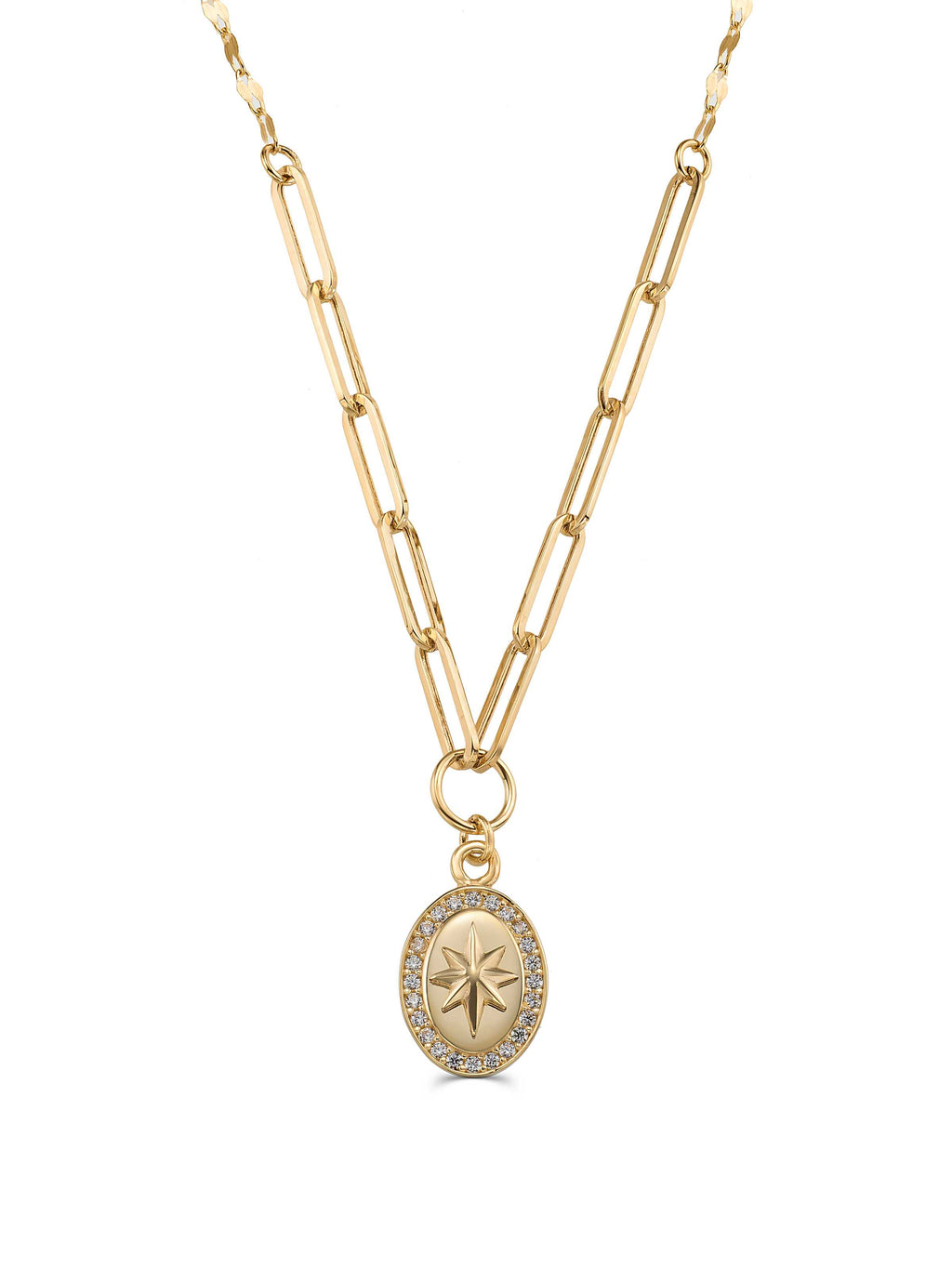 Kuzey Star Sparkling Oval Necklace in 14K Gold by Elef Jewelry