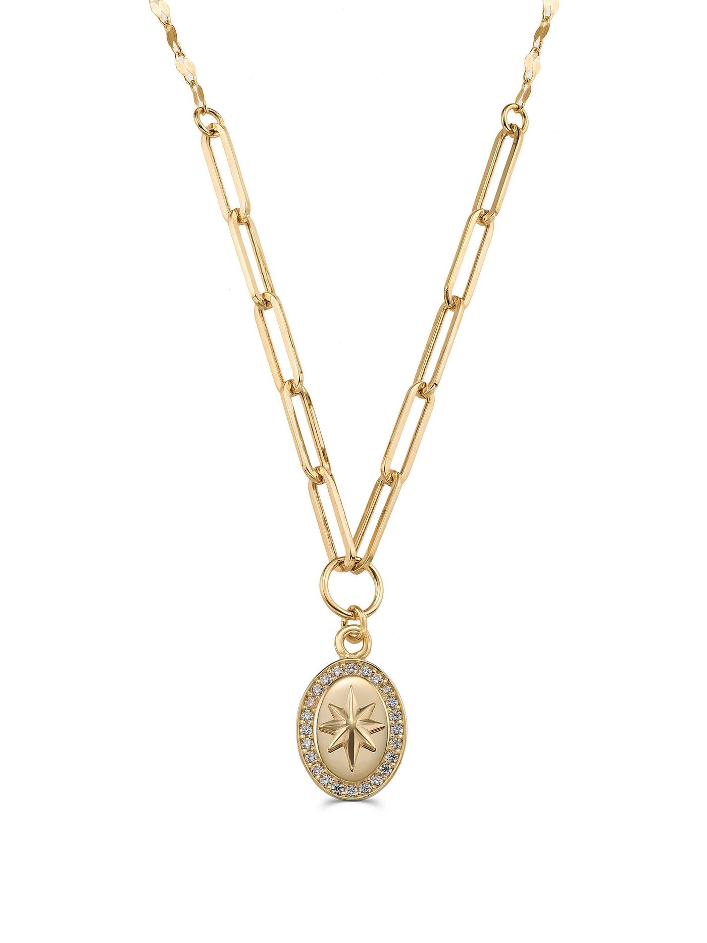 Kuzey Star Sparkling Oval Necklace in 14K Gold by Elef Jewelry