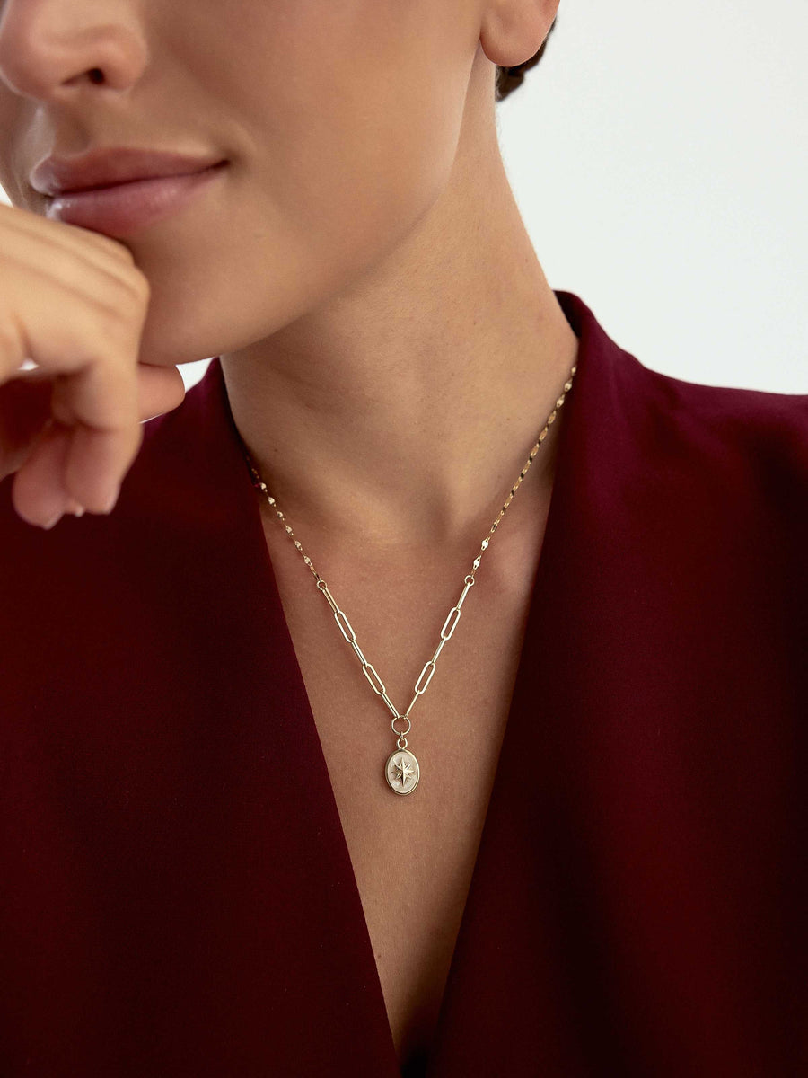Kuzey Star Enamel Necklace in 14K Gold
