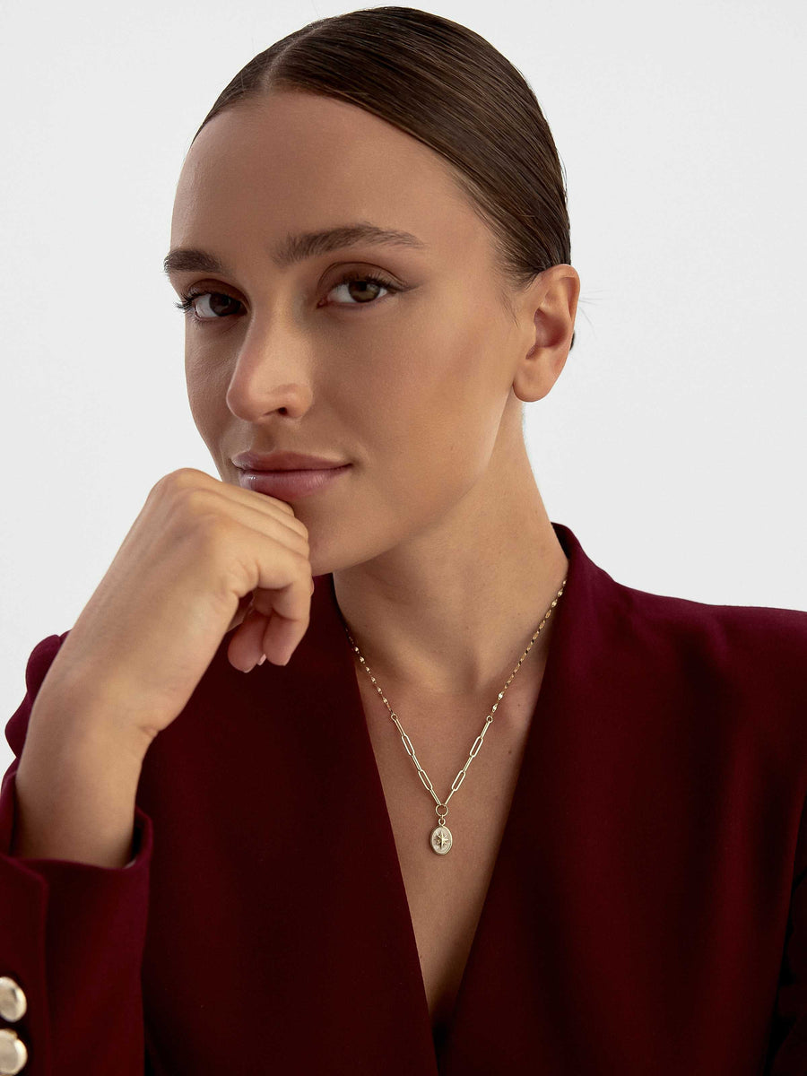 Kuzey Star Enamel Necklace in 14K Gold