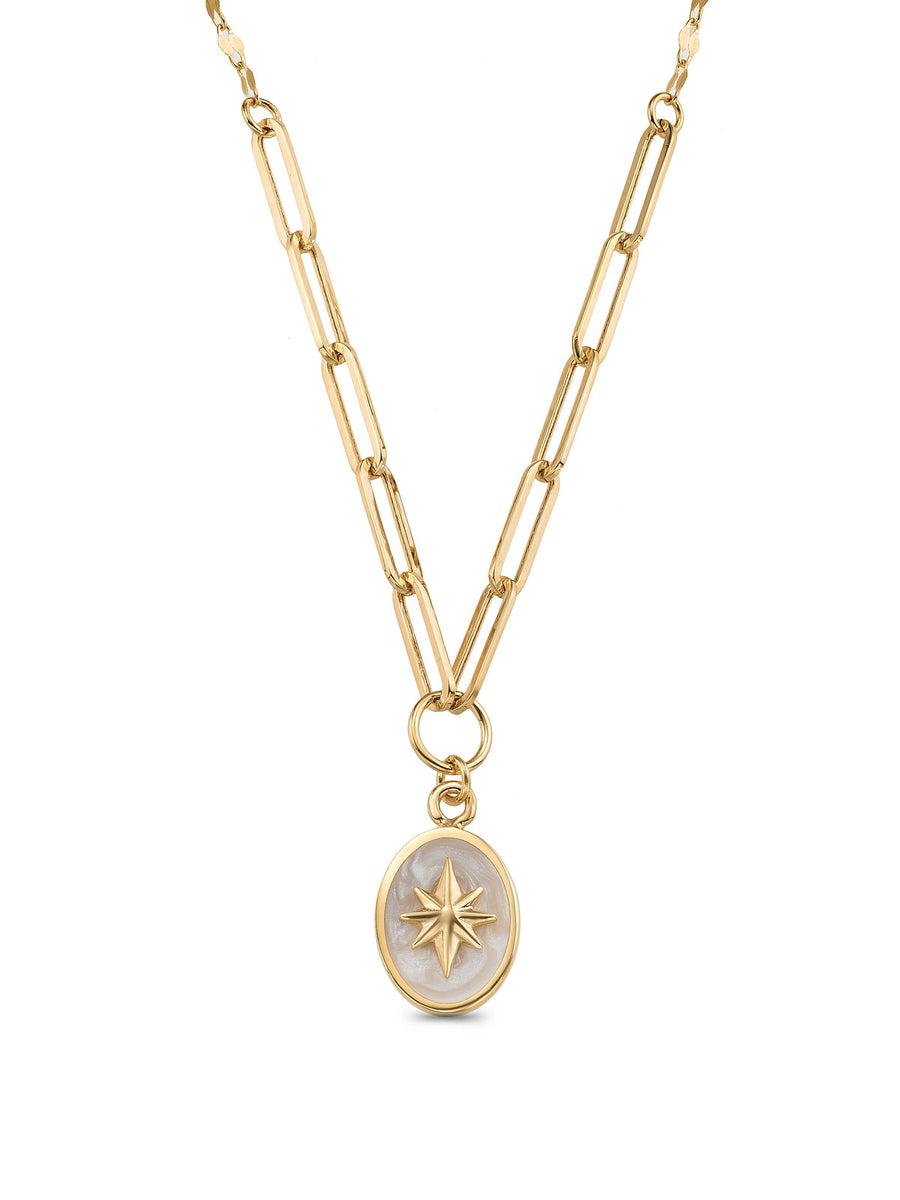 Kuzey Star Enamel Necklace in 14K Gold