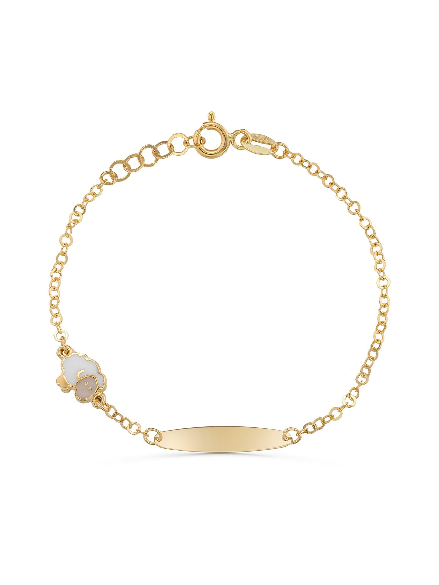 14K Gold Lamb Kids Id Bracelet by Elef Jewelry