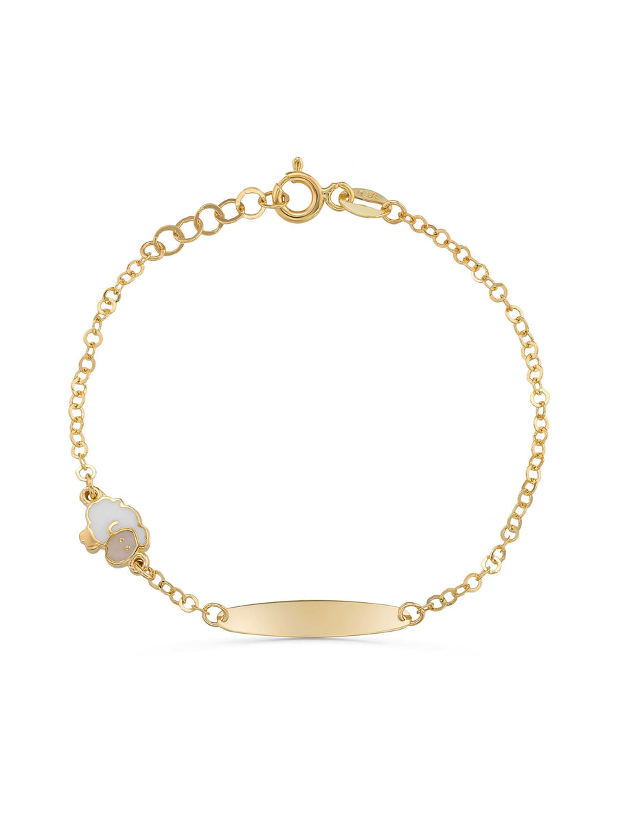 14K Gold Lamb Kids Id Bracelet