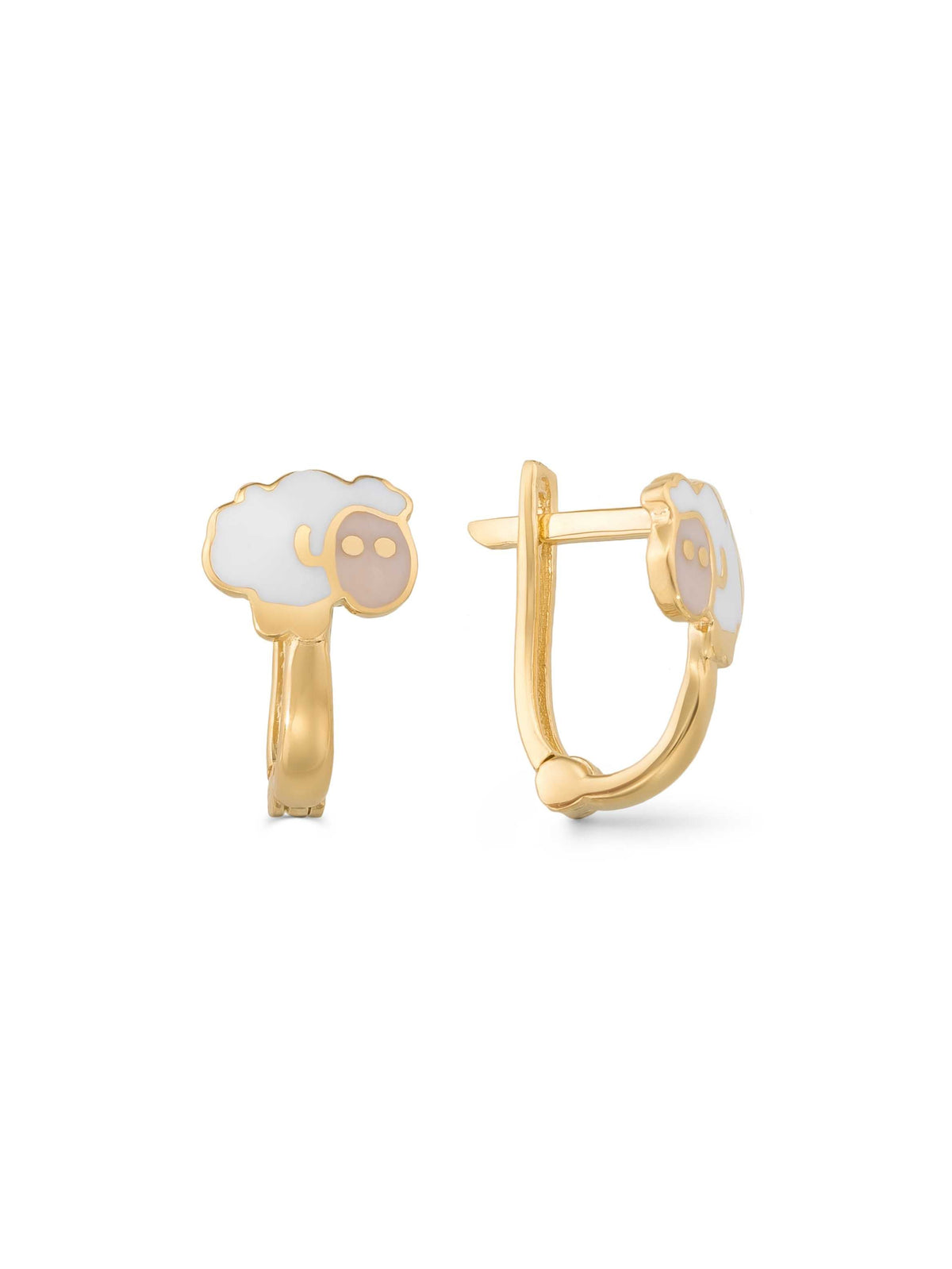 Lamb Enamel Kids Earrings in 14K Gold by Elef Jewelry