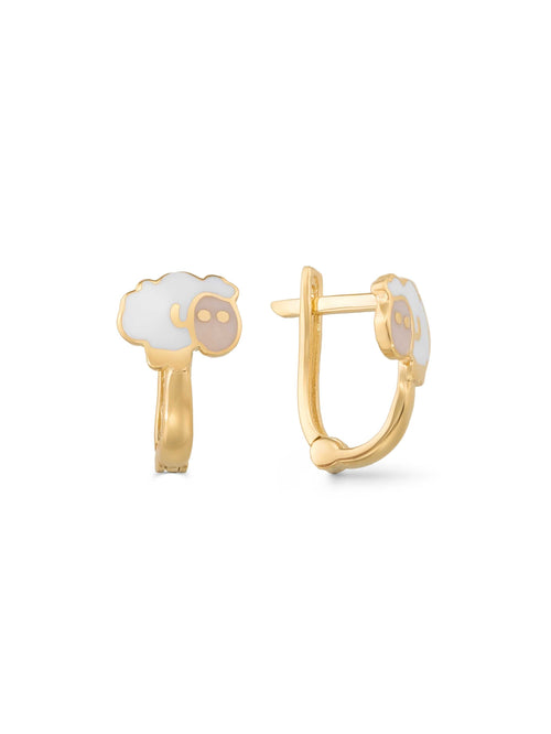 Lamb Enamel Kids Earrings in 14K Gold by Elef Jewelry