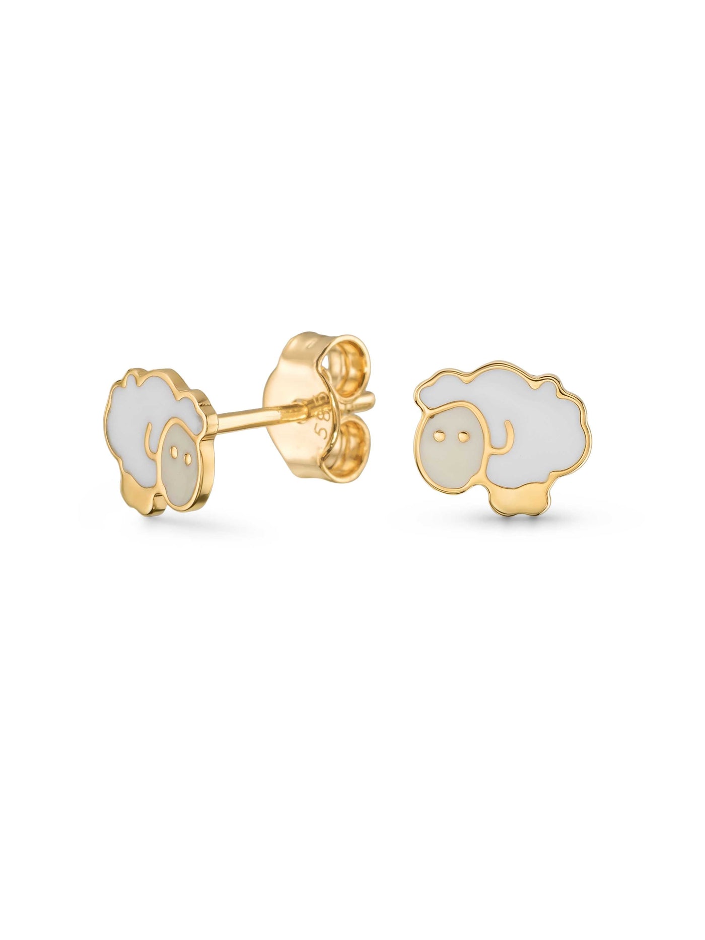 Lamb Enamel Kids Earrings in 14K Gold by Elef Jewelry