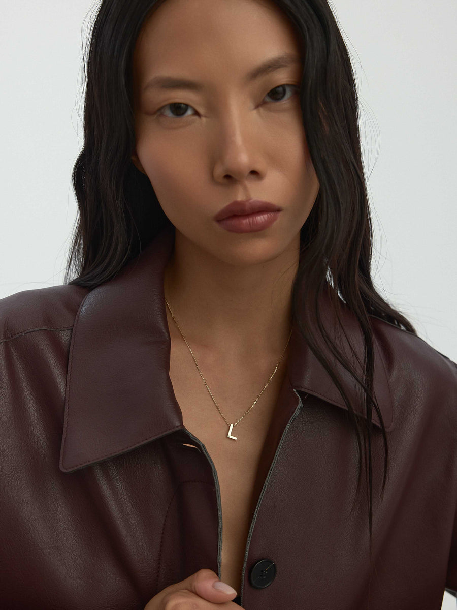 Letter L Stone Initial Necklace in 14K Gold