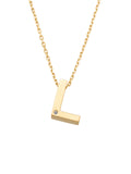 Letter L Stone Initial Necklace in 14K Gold by Elef Jewelry