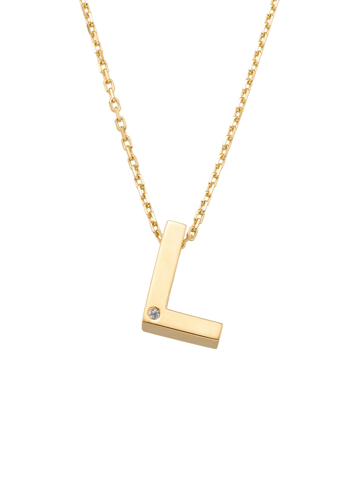 Letter L Stone Initial Necklace in 14K Gold by Elef Jewelry
