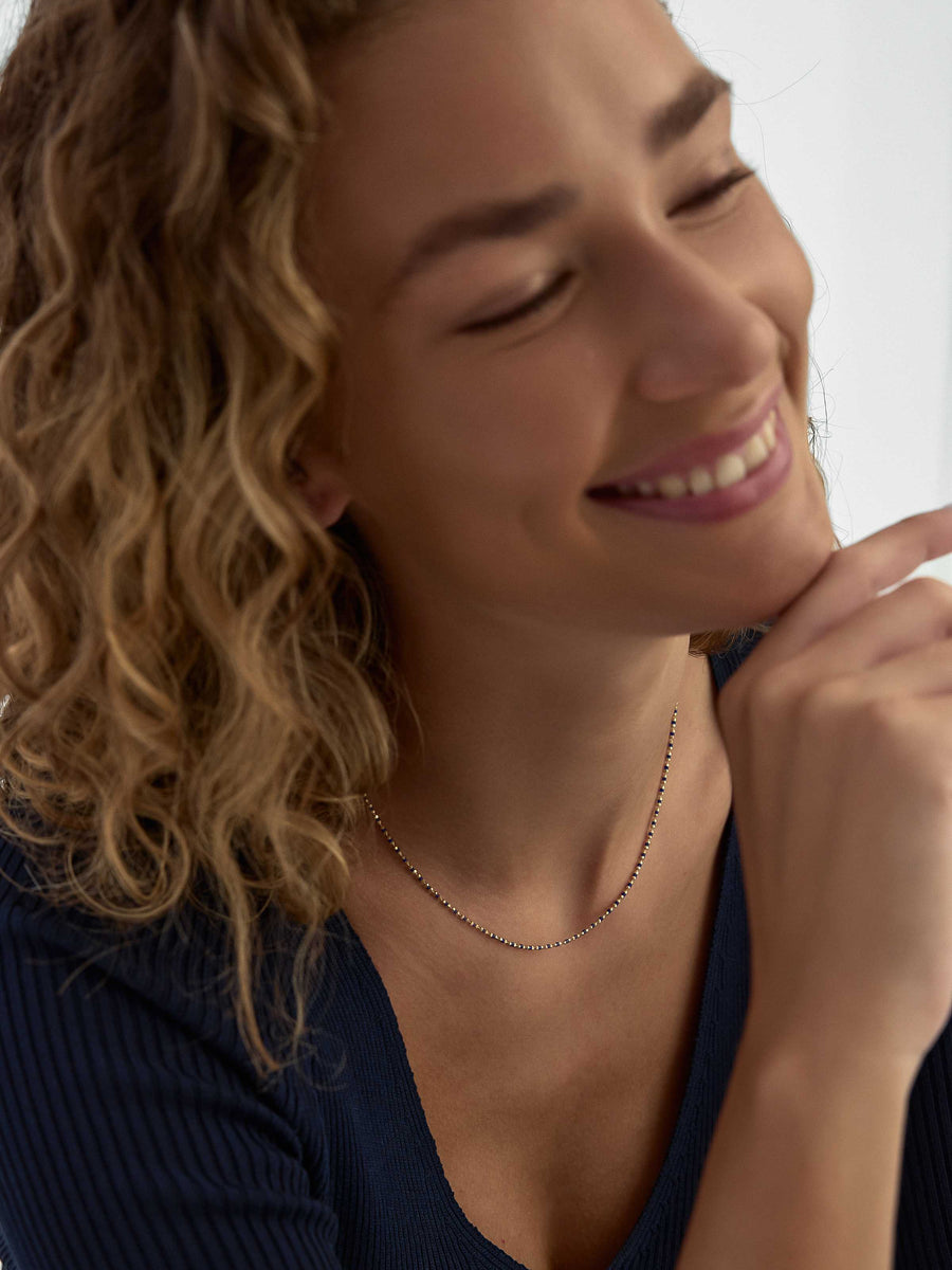 Navy Blue Enamel Dorika Form Necklace in 14K Gold
