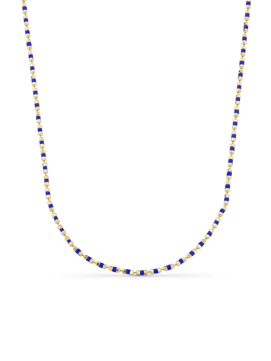 Navy Blue Enamel Dorika Form Necklace in 14K Gold
