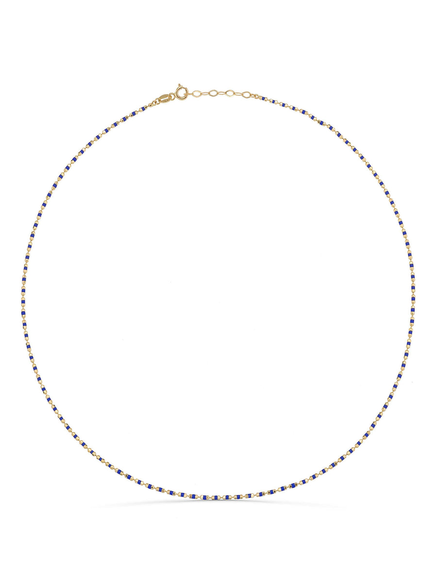 Navy Blue Enamel Dorika Form Necklace in 14K Gold